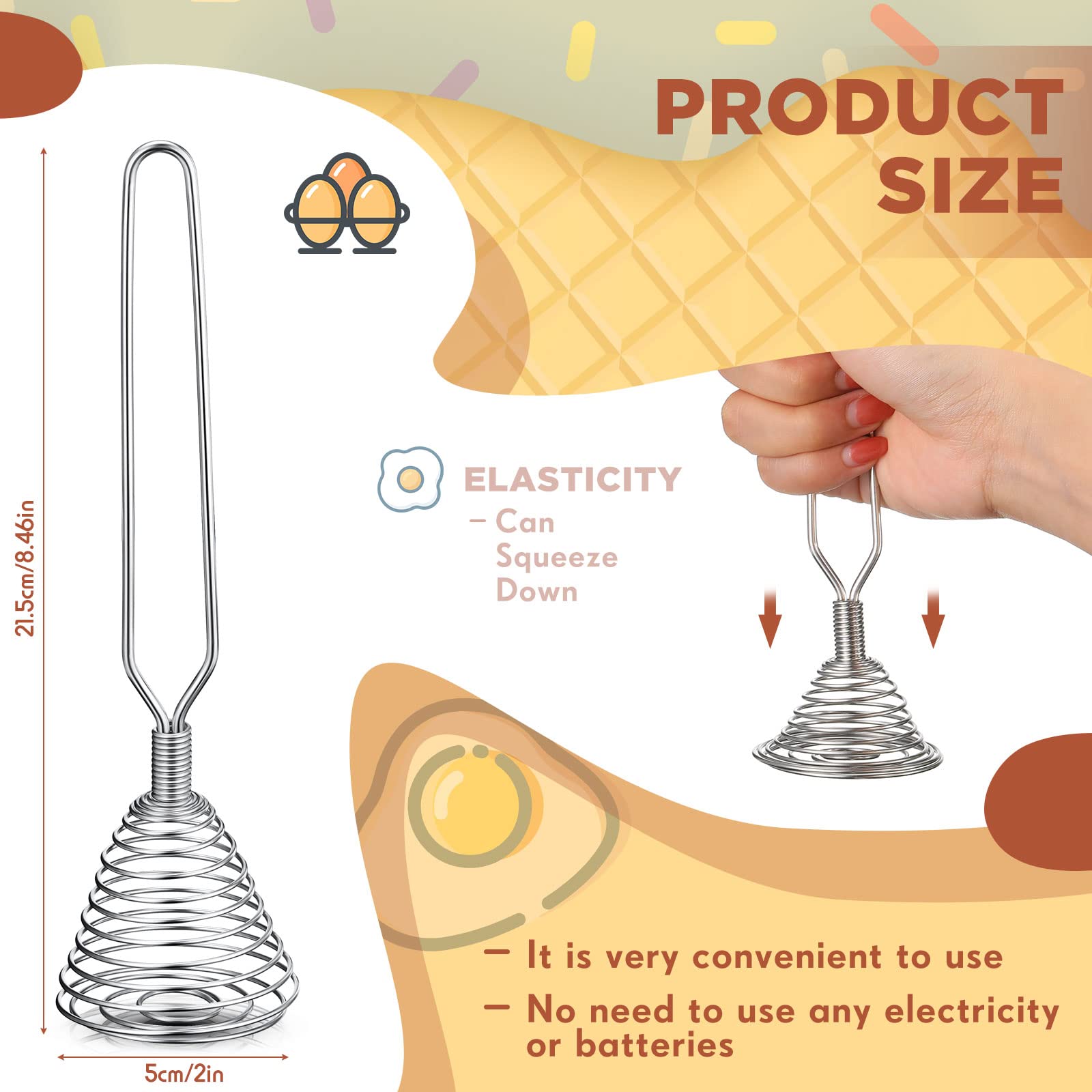 4 Pieces Stainless Steel Spring Whisk, 8.46 Inches Egg Whisk Hand Push Whisk Blender French Style Whisk Wire Whisk For Egg Beate