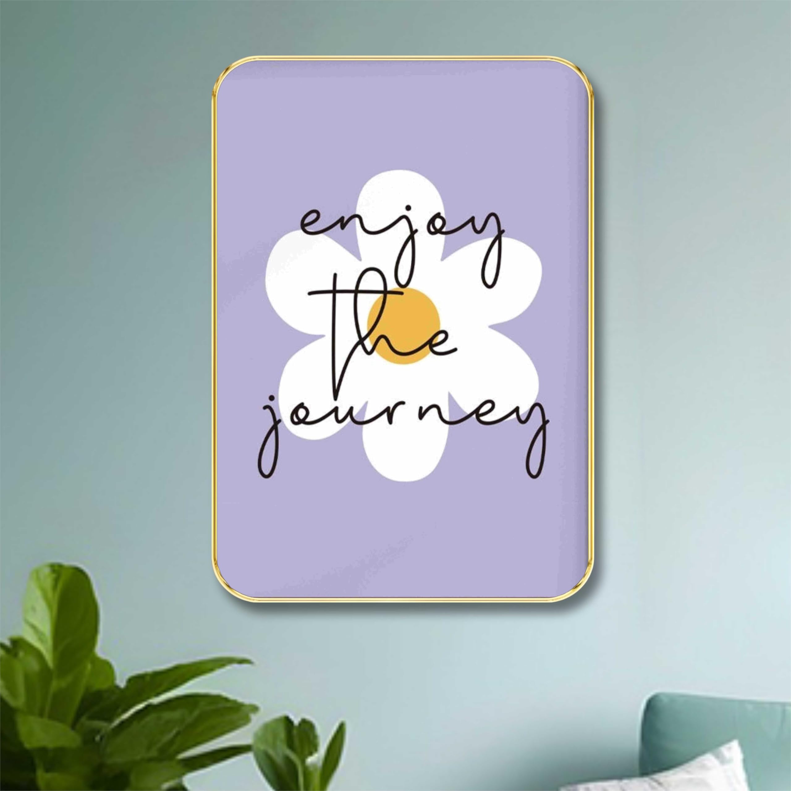 LivinLuxe Motivational Quote Wall Art With Golden Frame | Enjoy The Journey Daisy Painting For Bedroom, Study, Office, Dorm | A