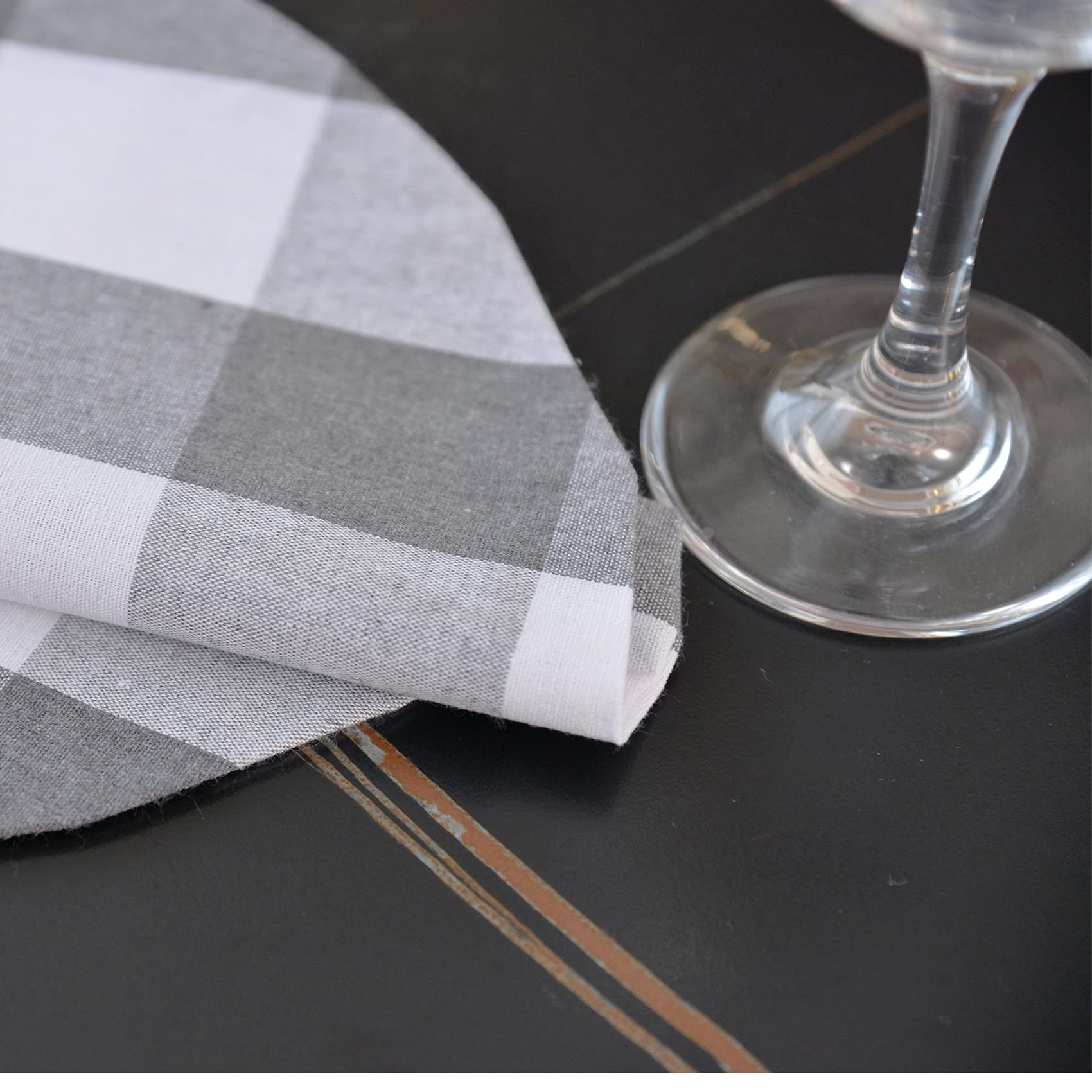 Grey & White Cotton Buffalo Check Round Placemat, Set Of 4, 15 Inch Eco-Friendly Fabric Handcrafted Machine Washable Indoor & Ou