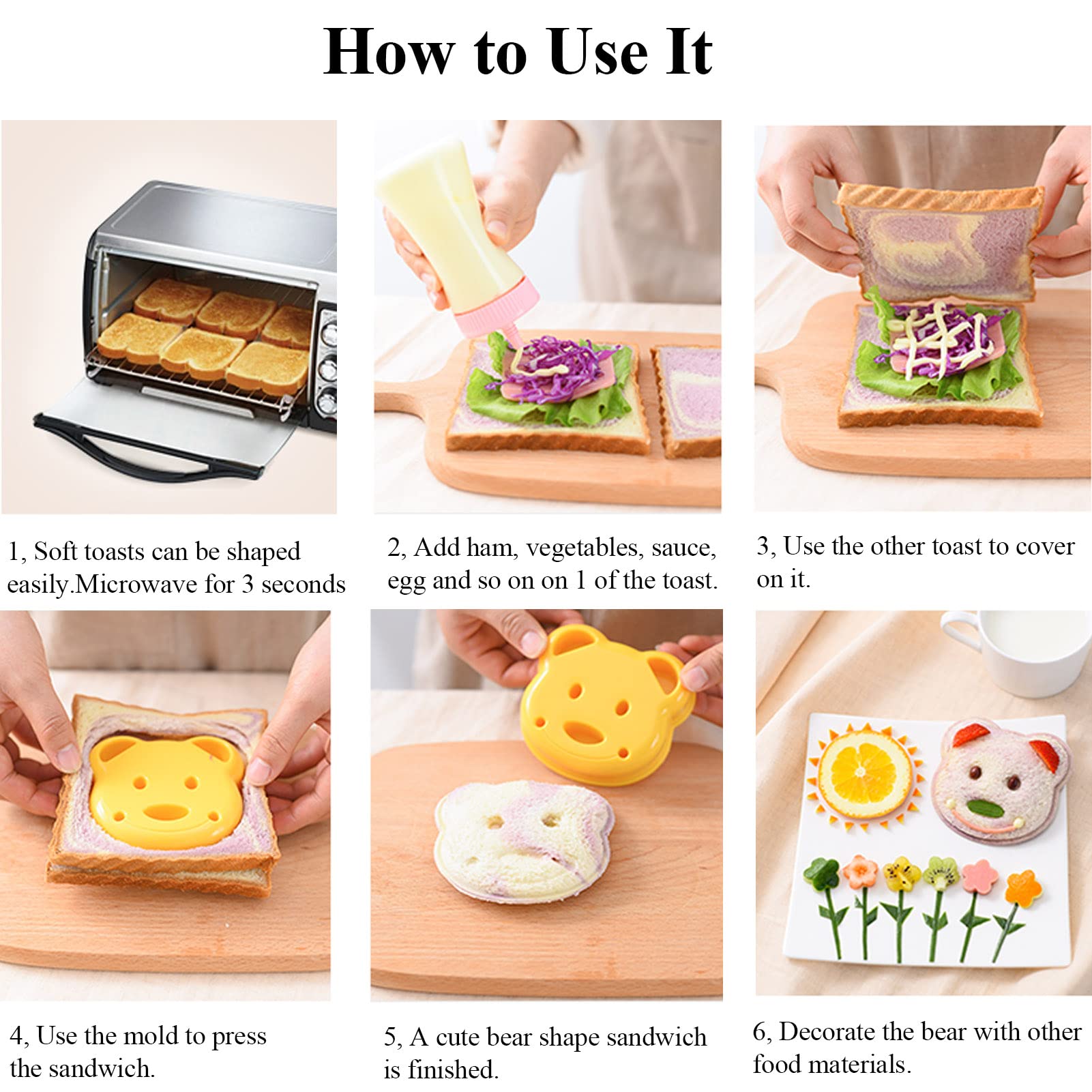 Sandwich Cutter, 5 Pcs Sandwich Cutter And Sealer For Kids, Mini Cartoon Bear Squirrel Dolphin Sea Dog Bread Cutter Sandwich Cut