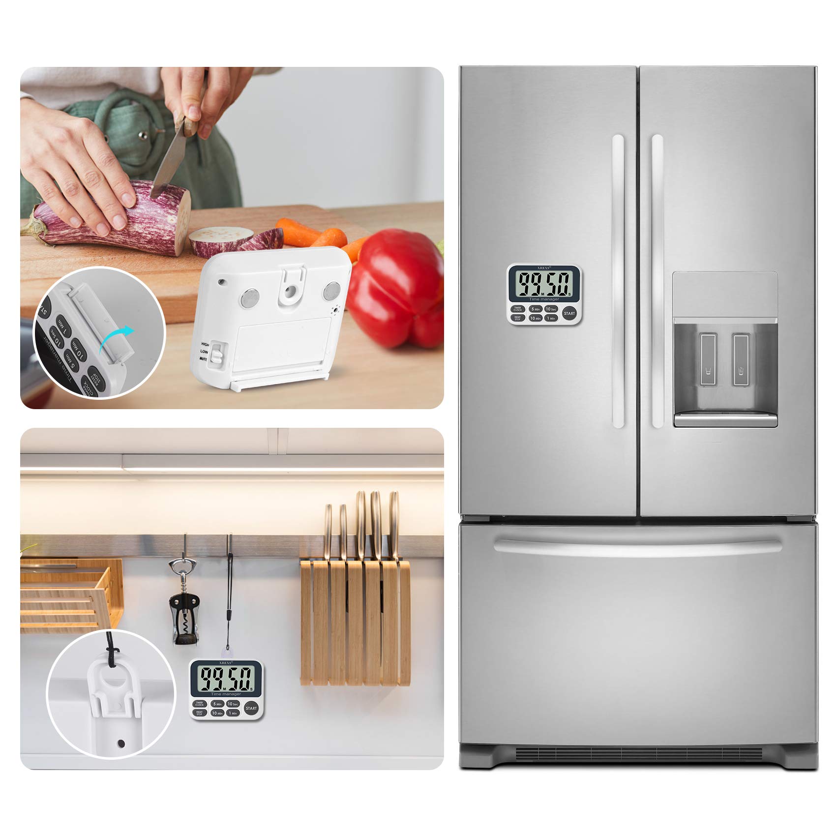 Xrexs Digital Kitchen Timer, Magnetic Countdown Up Cooking Timer Clock With Large Lcd Display, Adjustable Volume, Loud Alarm & S