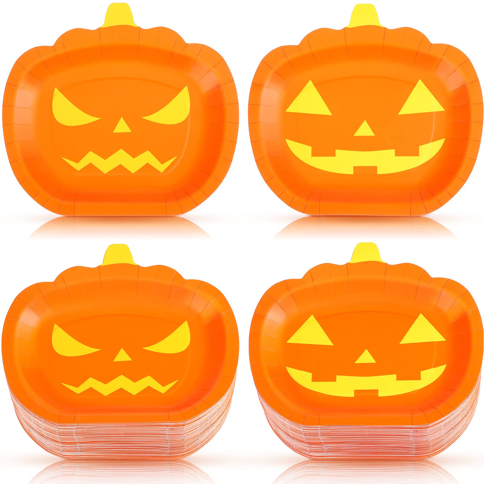 Newtay 50 Pcs Halloween Paper Plates, Pumpkin Shape Party Plates Halloween Party Supplies, Spooky Disposable Tableware Decors fo