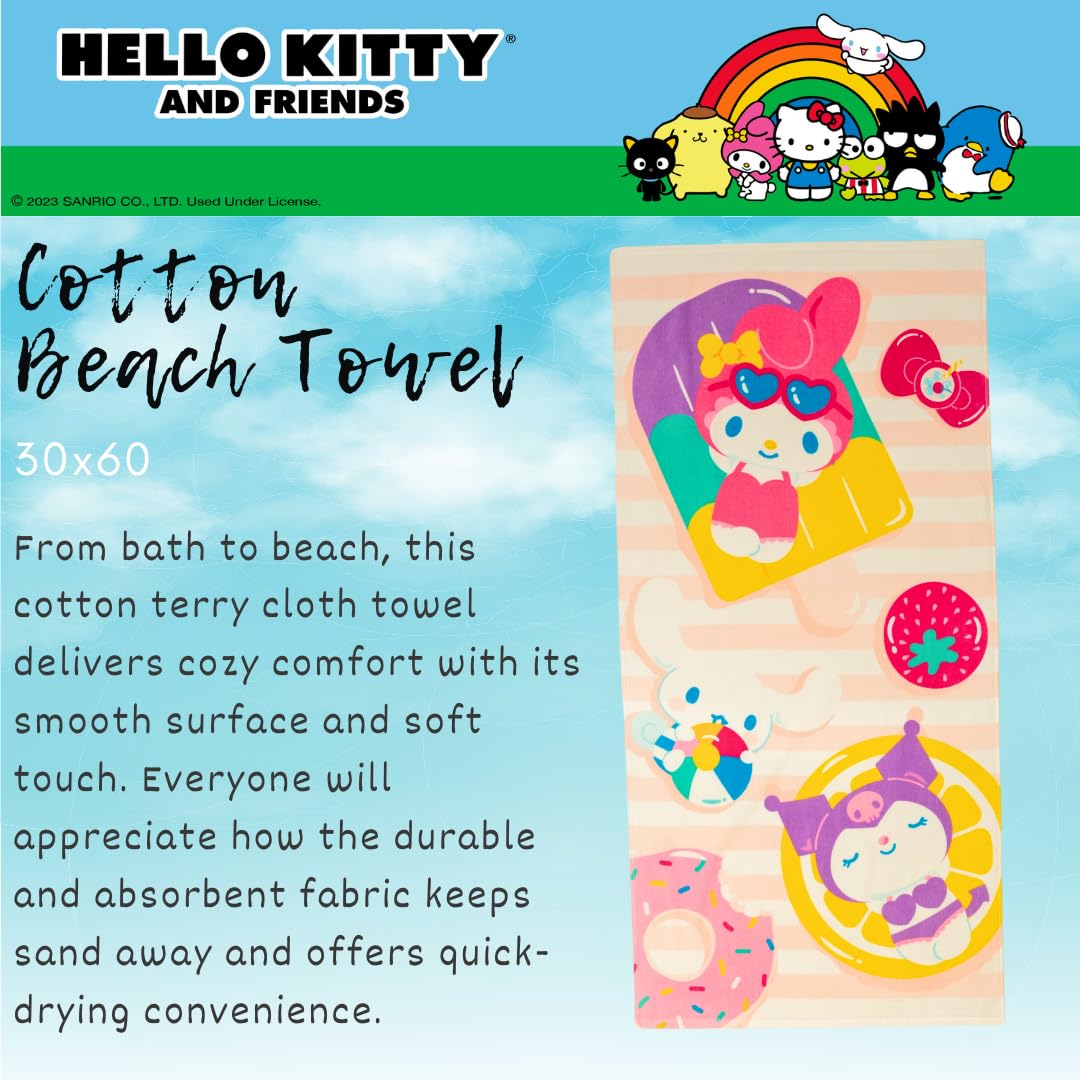Franco Sanrio My Melody Super Soft Cotton Bath/Pool/Beach Towel, 60 In X 30 In, (Official Licensed Sanrio Product) Collectibles