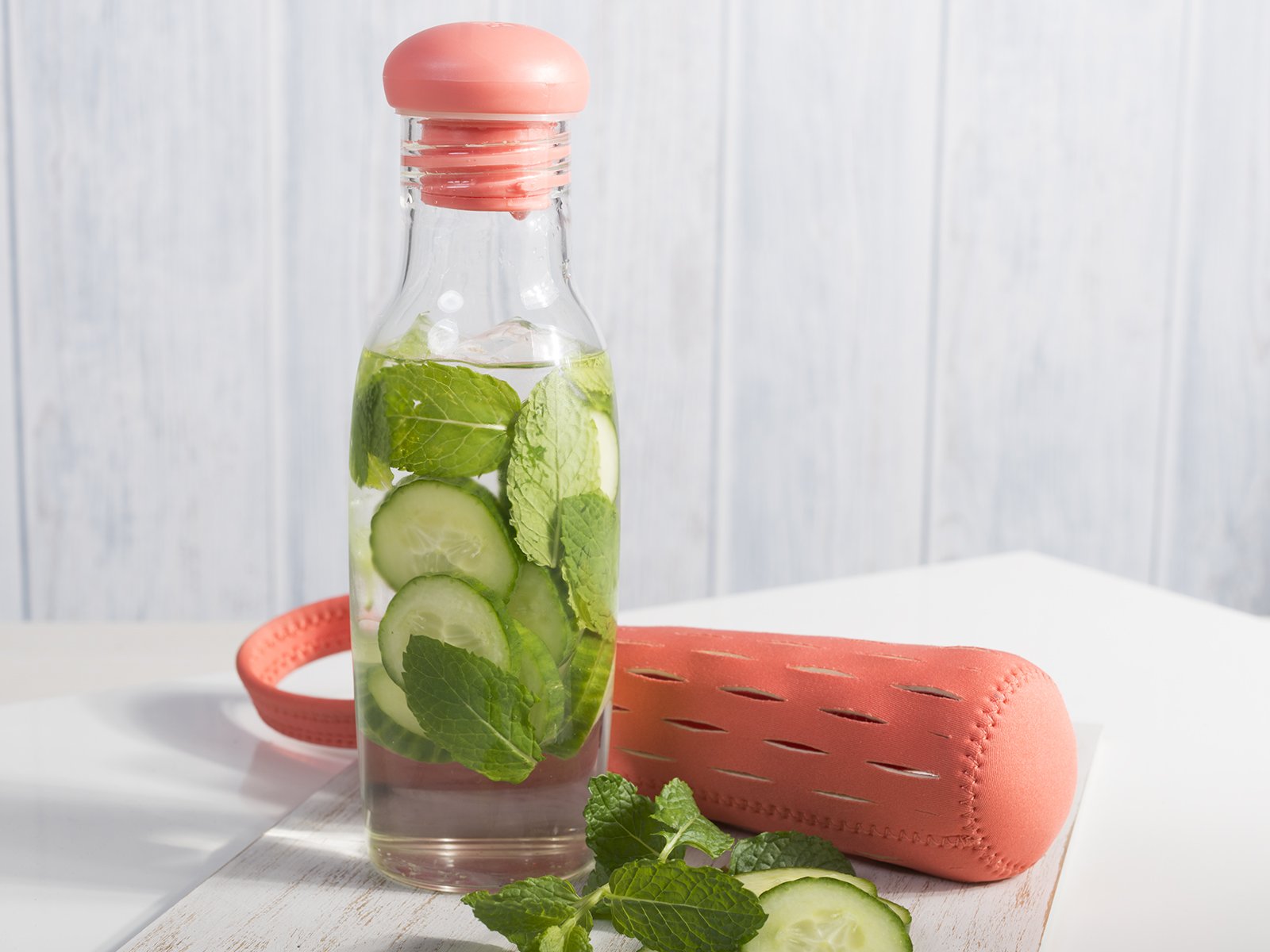 Built Ny Glass Water Bottle With Neoprene Tote, 17-Ounce, Coral