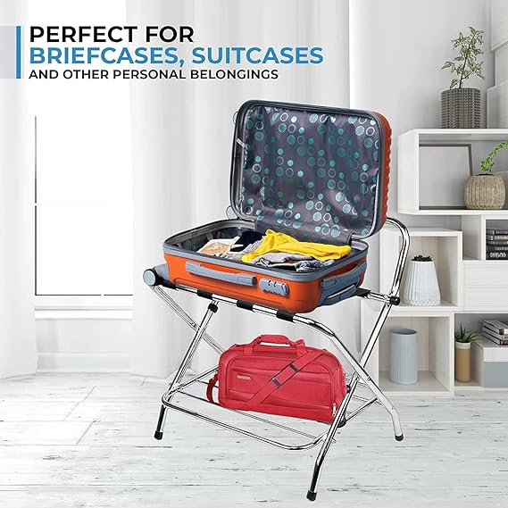 2-Shelf X-Shape Folding Luggage Rack with Nylon Straps