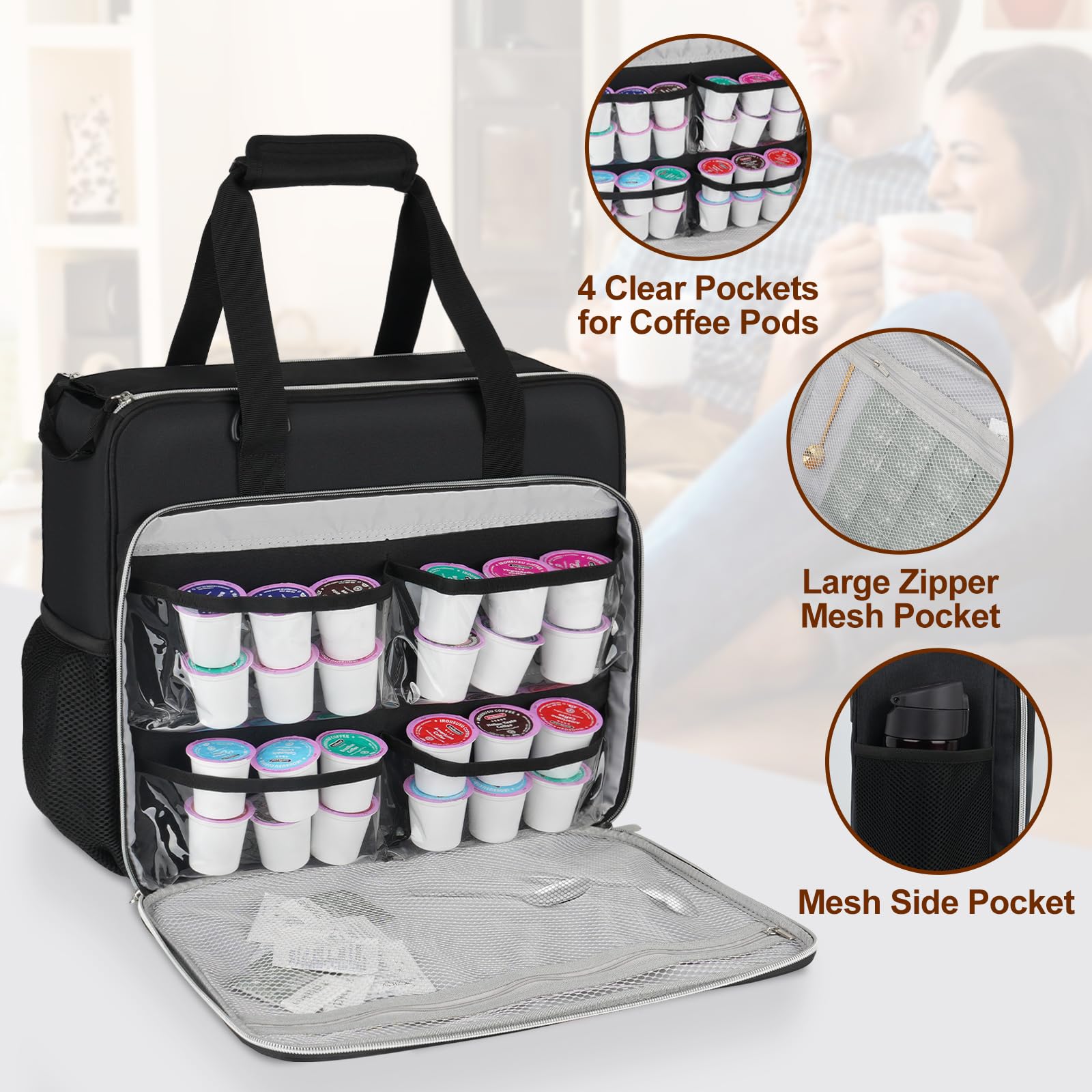 Coffee Maker Travel Bag Compatible With Keurig K-Slim/K-Express/K-Iced,Single Serve Coffee Brewer Carrying Case With Multiple Po