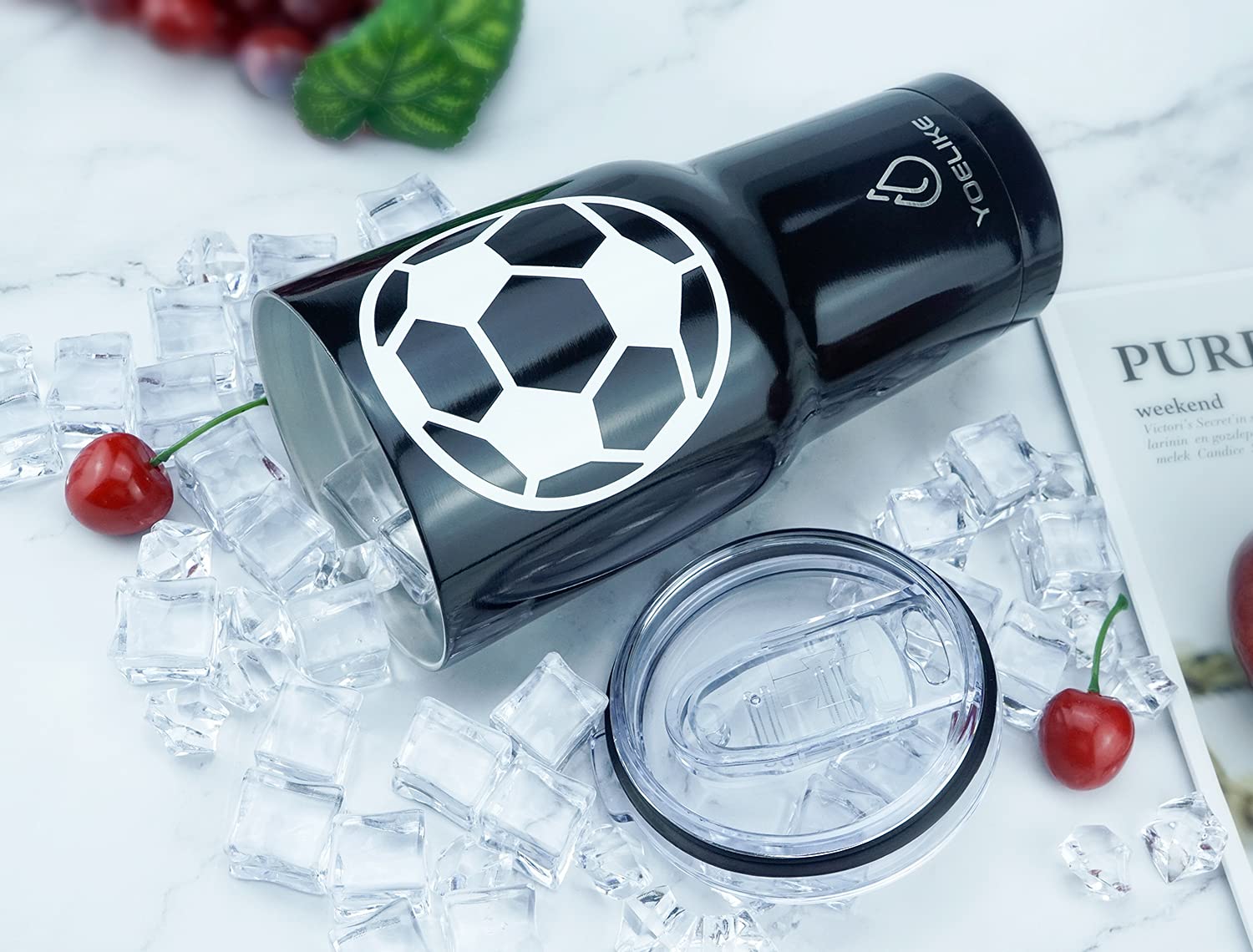 Yoelike Soccer 30 Oz Tumbler With Lid And Straw, Stainless Steel, Vacuum Insulated Iced Coffee Tumbler Cup, Leak-Proof Travel Mu