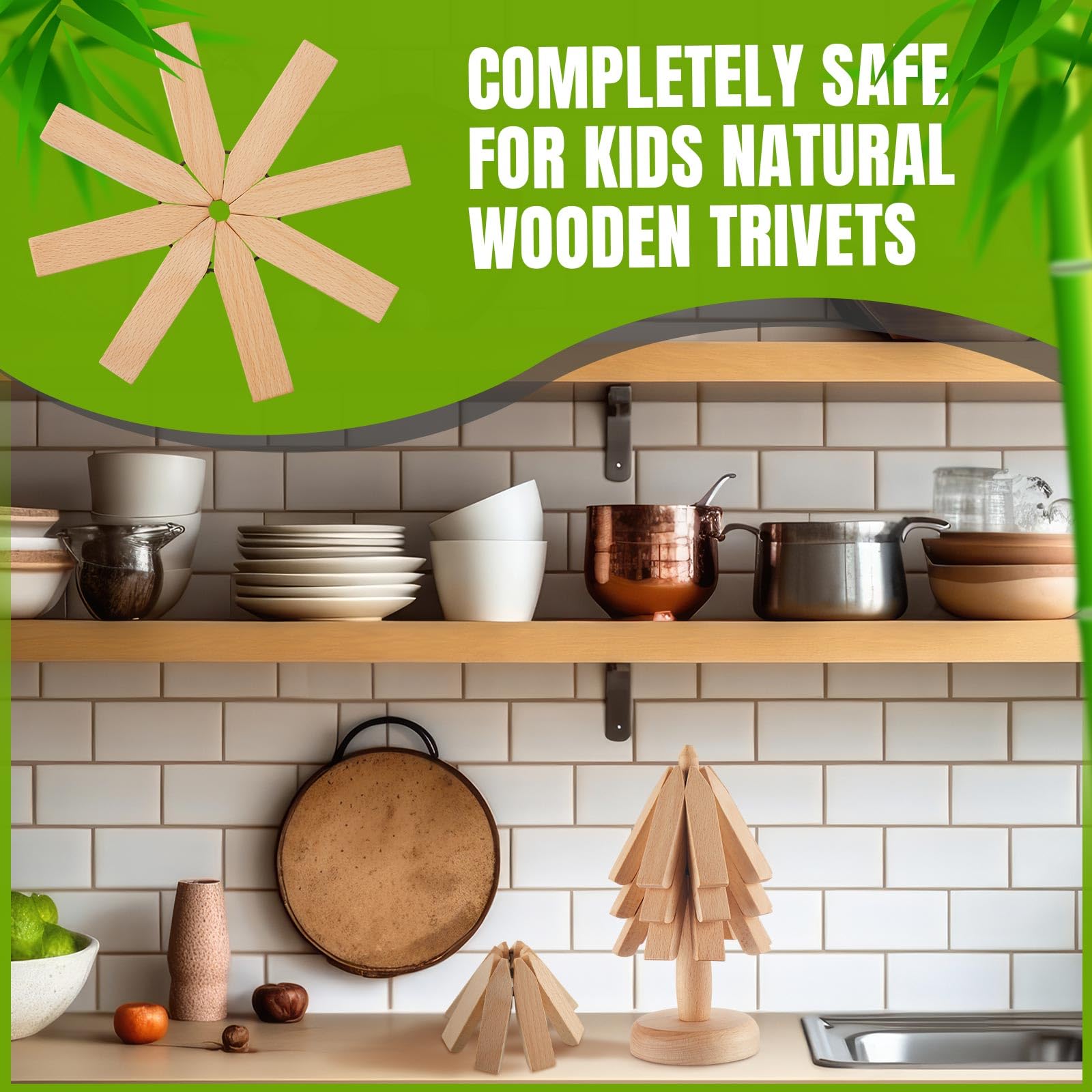 Suzile 2 Set Wooden Trivets For Hot Dishes Tree Shape Trivet Set Wood Table Mat Tree Design Trivet Mats Foldable Heat Resistant