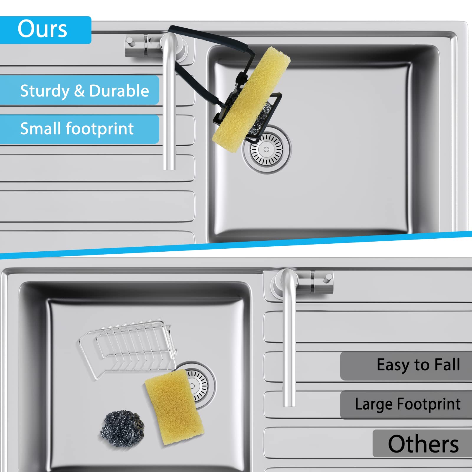 Achenyu Sink Caddy Sink Sponge Holder - Faucet Rack Shower Tray - Kitchen And Bathroom Metal Organizer Hanging Fix Around Faucet