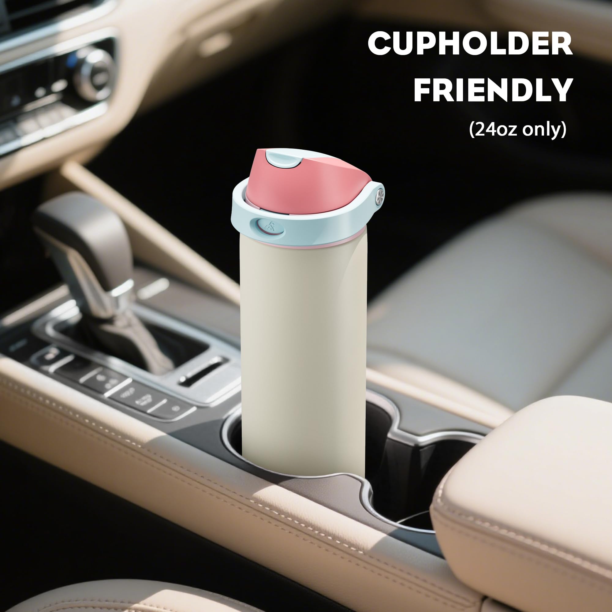 POWCAN 24 oz Sports Water Bottle for Adults: Push-Button Spout & Quick-Flip Straw, Leakproof, Car Cupholder Friendly, Insulated