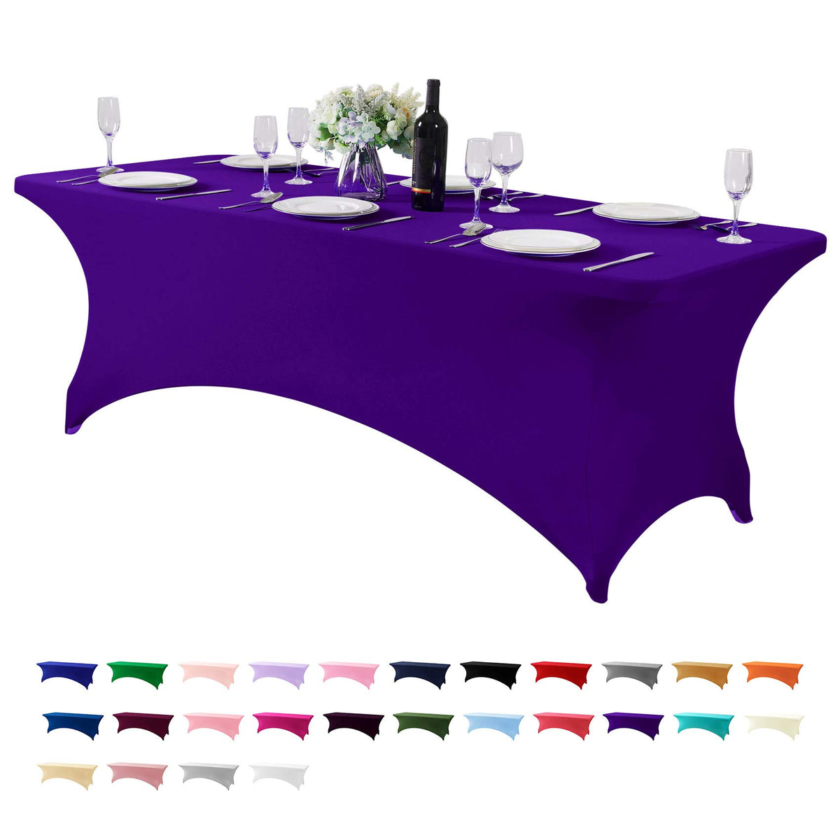 Hezuzo Spandex Table Cover For 8Ft Table Universal Fitted Stretch Tablecloth For Party, Banquet, Wedding And Events-Purple