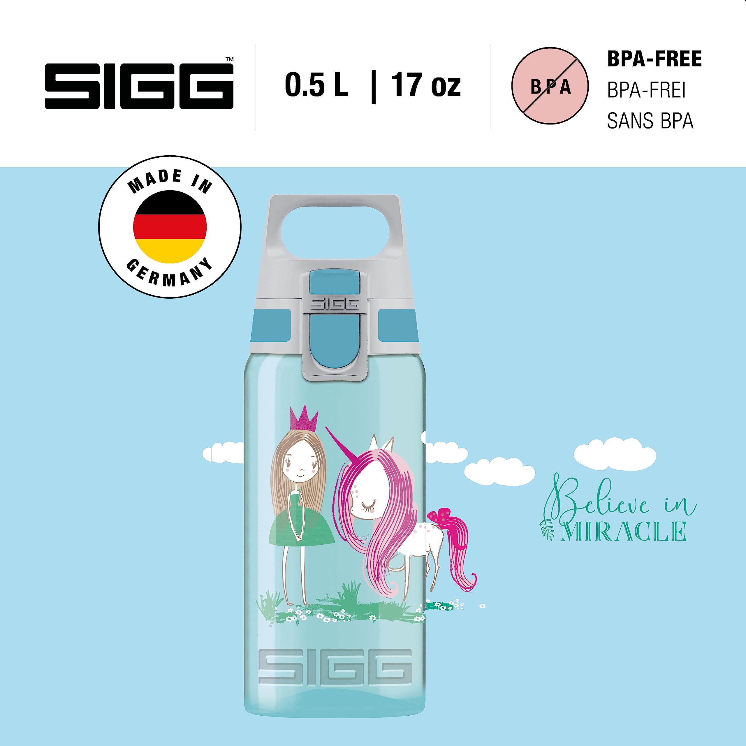 Sigg - Kids Water Bottle - Viva One Believe In Miracles - Suitable For Carbonated Beverages - Leakproof - Dishwasher Safe - Bpa