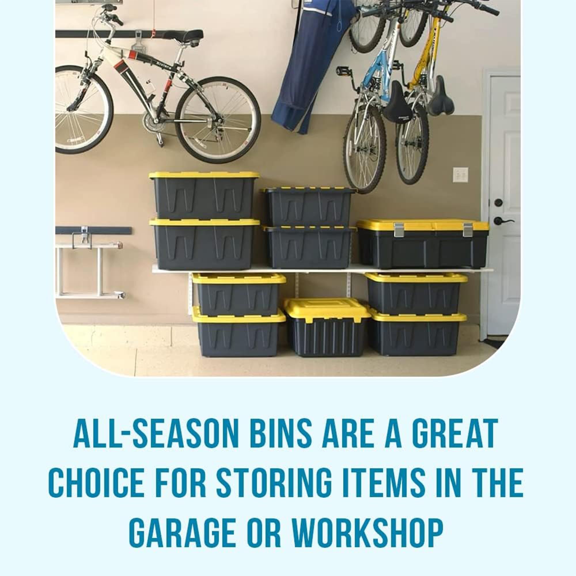 Homz 15-Gallon Durabilt Plastic Stackable Storage Organizer Container W/Snap Lid And Hasps For Tie-Down Straps Or Locks, Black/Y