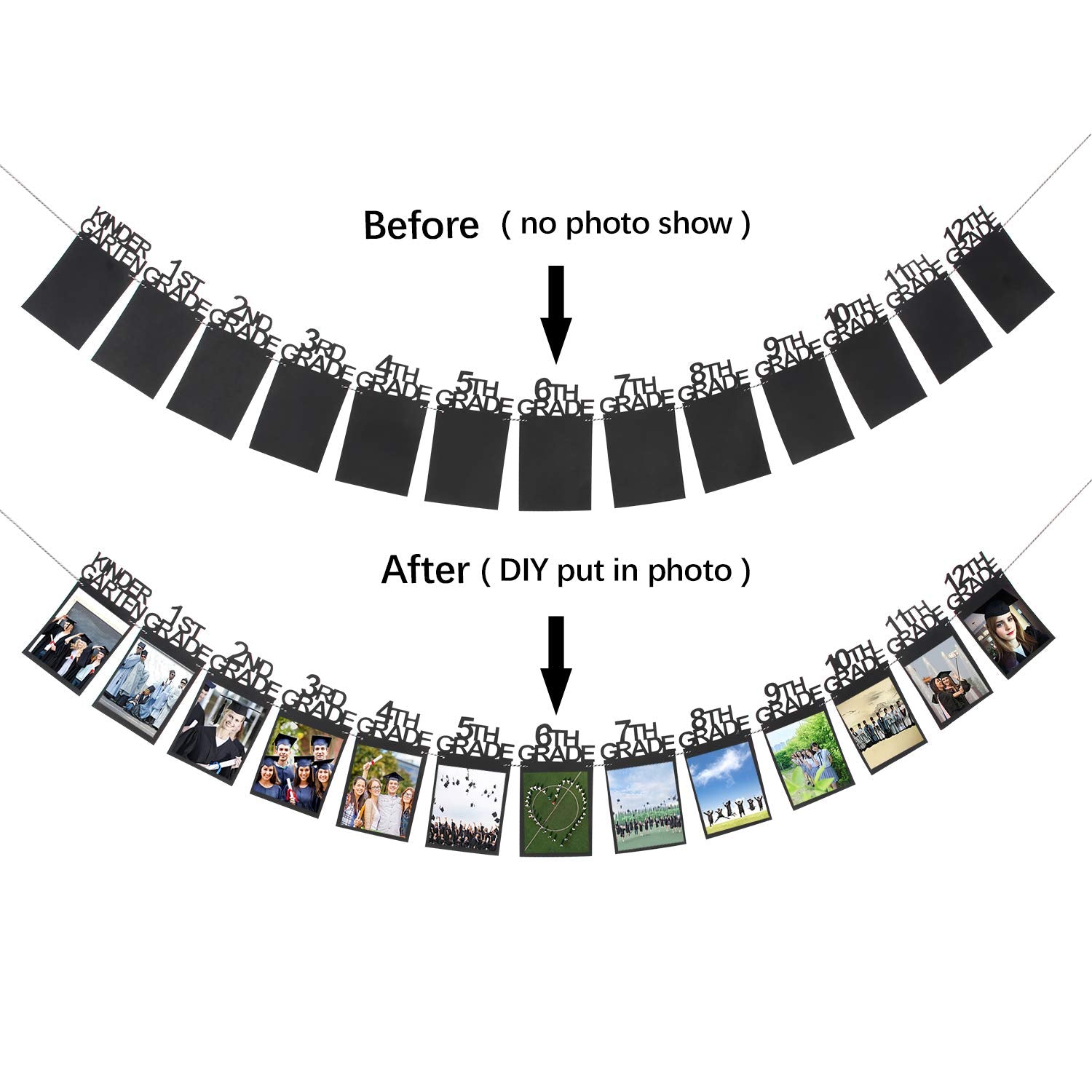 Innoru Graduation Photo Banner, Black 1St - 12Th Grade Banner Congrats Graduate Sign - Grad Photo Props Decorations Supplies