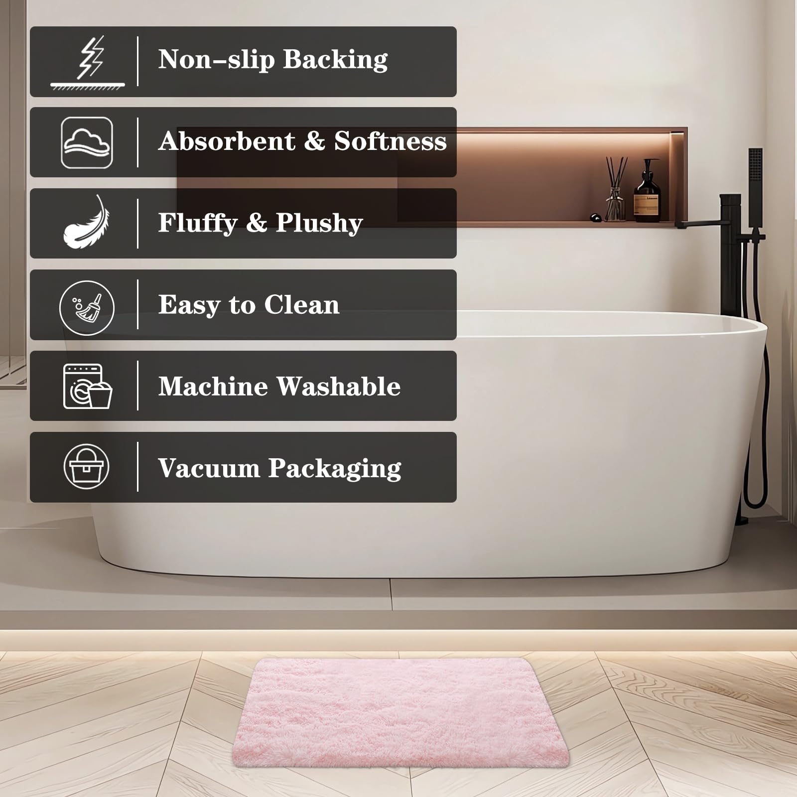 Concus-T Pink Bath Mat Bath Rug Shaggy Girls Bathroom Rug Tie Dye Girls Gift Chic Faux Fur Plush Area Rug For Bedroom Fluffy Doo