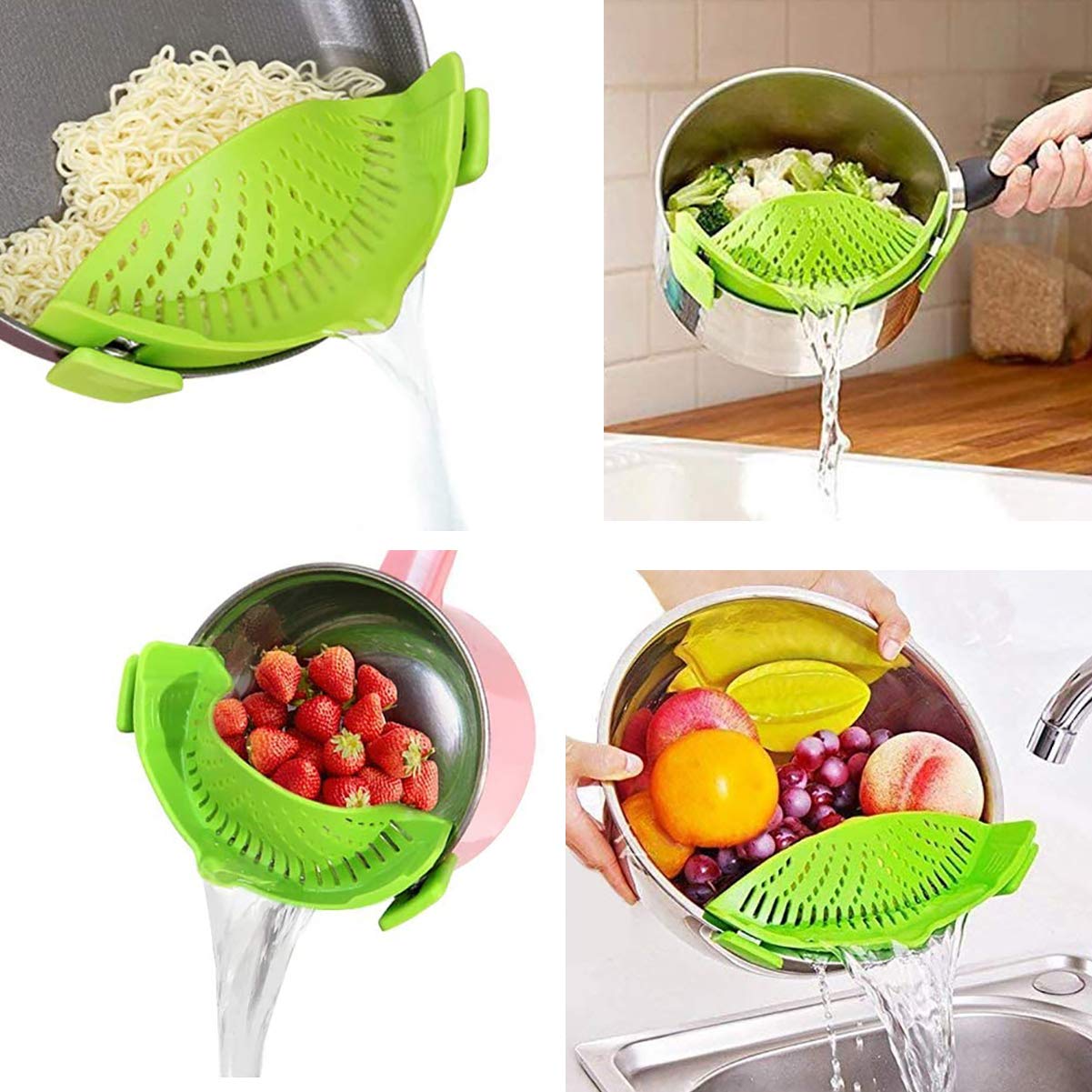 Snap Strainer, Clip On Strainer For Pots Pans, Hands-Free Clip-On Heat Resistant Silicone Colander Pour Spout For Pasta Vegetabl