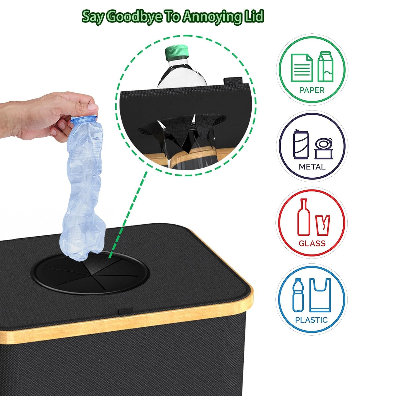 Pakusane Recycling Bin For Kitchen Indoor Home, Large 26 Gallon 100L Recycle Bin With Lid Removeable Reusable Inner Bag Bottle C
