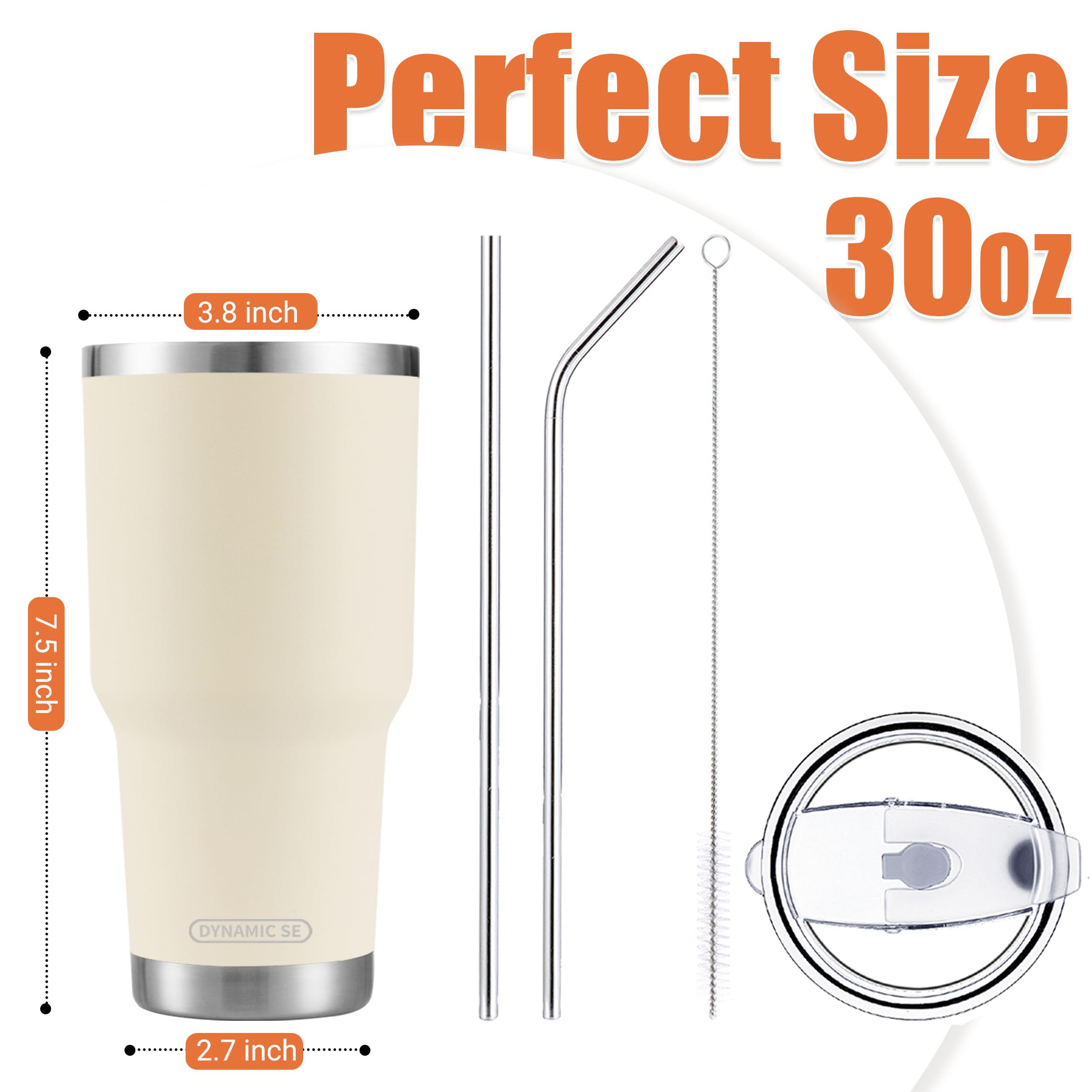 DS 30oz Cream Tumbler Stainless Steel Insulated Travel Mug with Straw Lid Cleaning Brush (30oz Cream)