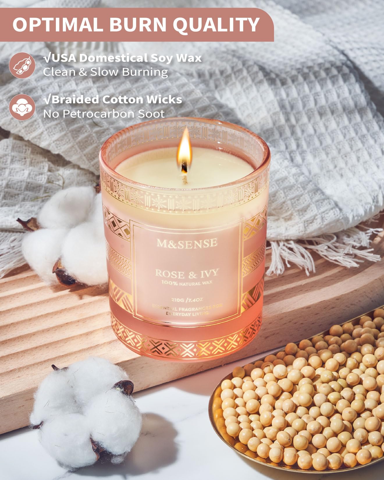 M&SENSE Rose Ivy Candle, Scented Candle Gifts for Women, 45 Hours Slow Burning Natural Soy Candles 7.4oz, Stress Relief Luxury A