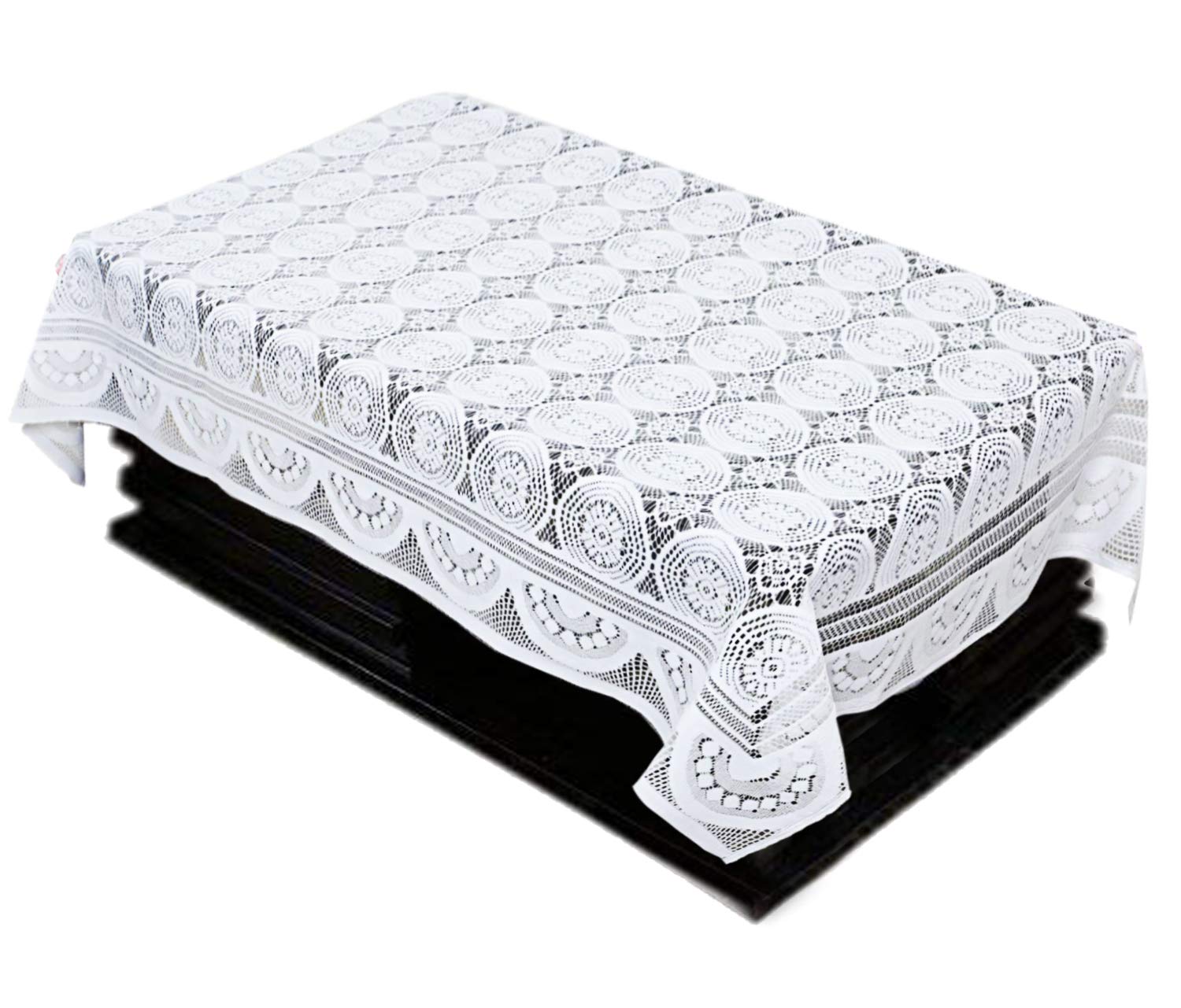 Kuber Industries Circle Design Cotton 4 Seater Center Table Cover  WhiteCtktc028762, Rectangular