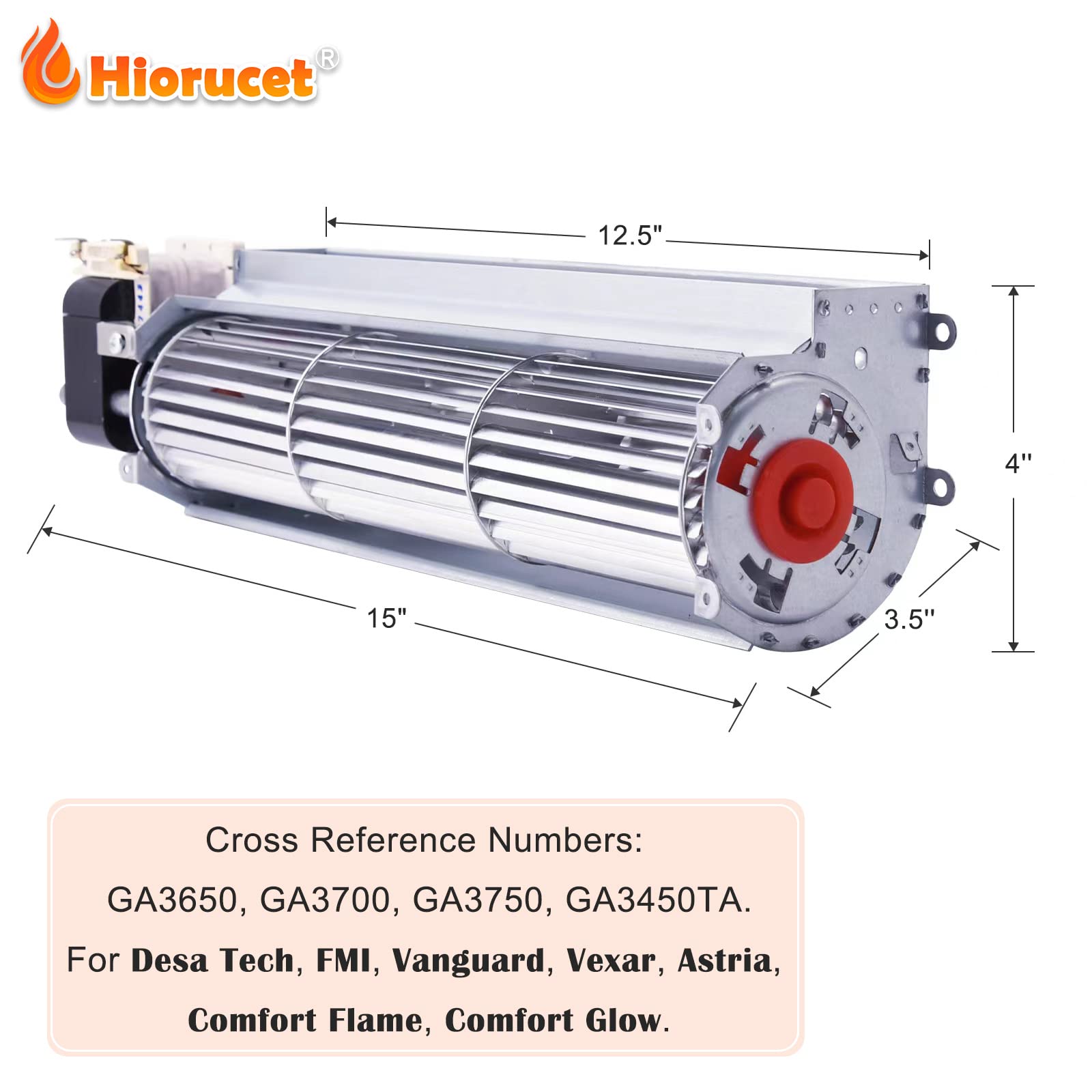 Hiorucet GA3650A GA3700 GA3650 GA3750A BK BKT Fireplace Blower Fan Kit for Desa Tech, FMI, Vanguard, Vexar, Astria Fireplace. Re