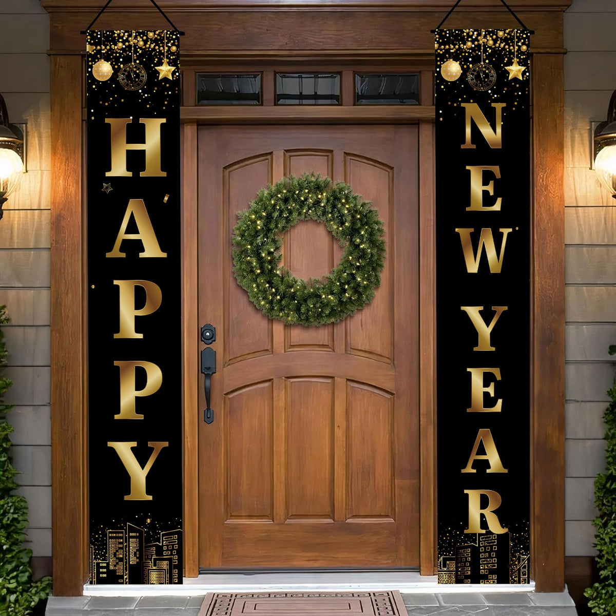 Happy New Years Decorations Banner 2025, New Years Nye Eve Party Decorations Supplies 2025 For Nye Decorations, Black Gold