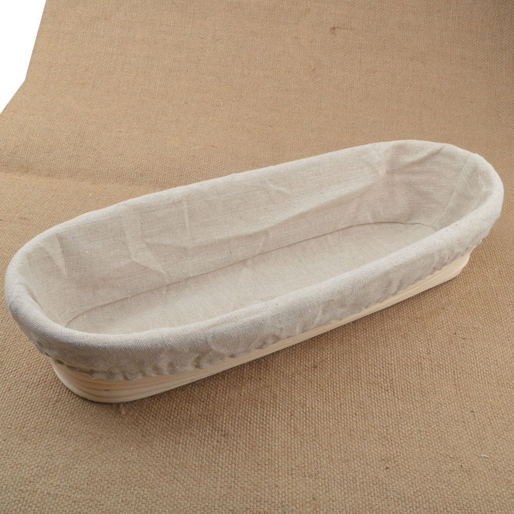 Eoocvt 13.7 Inch Oval Long Banneton Brotform Bread Dough Proofing Rising Rattan Handmade Basket With Linen Liner Cloth - 35 X 14