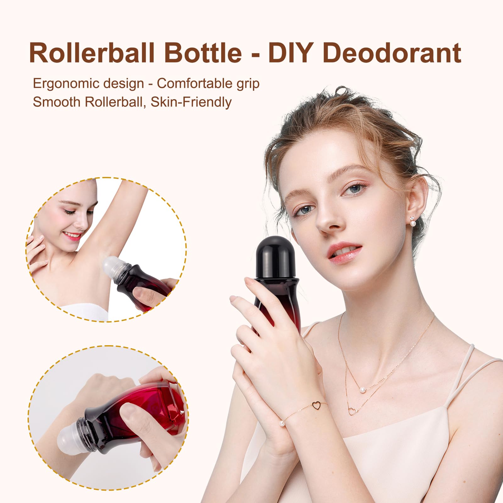 Jiuwu Roll On Bottles For Deodorant 50 Ml Rollerball Bottle For Amber Oil 3Pcs Roller Bottles For Essential Oils With Multi-Func