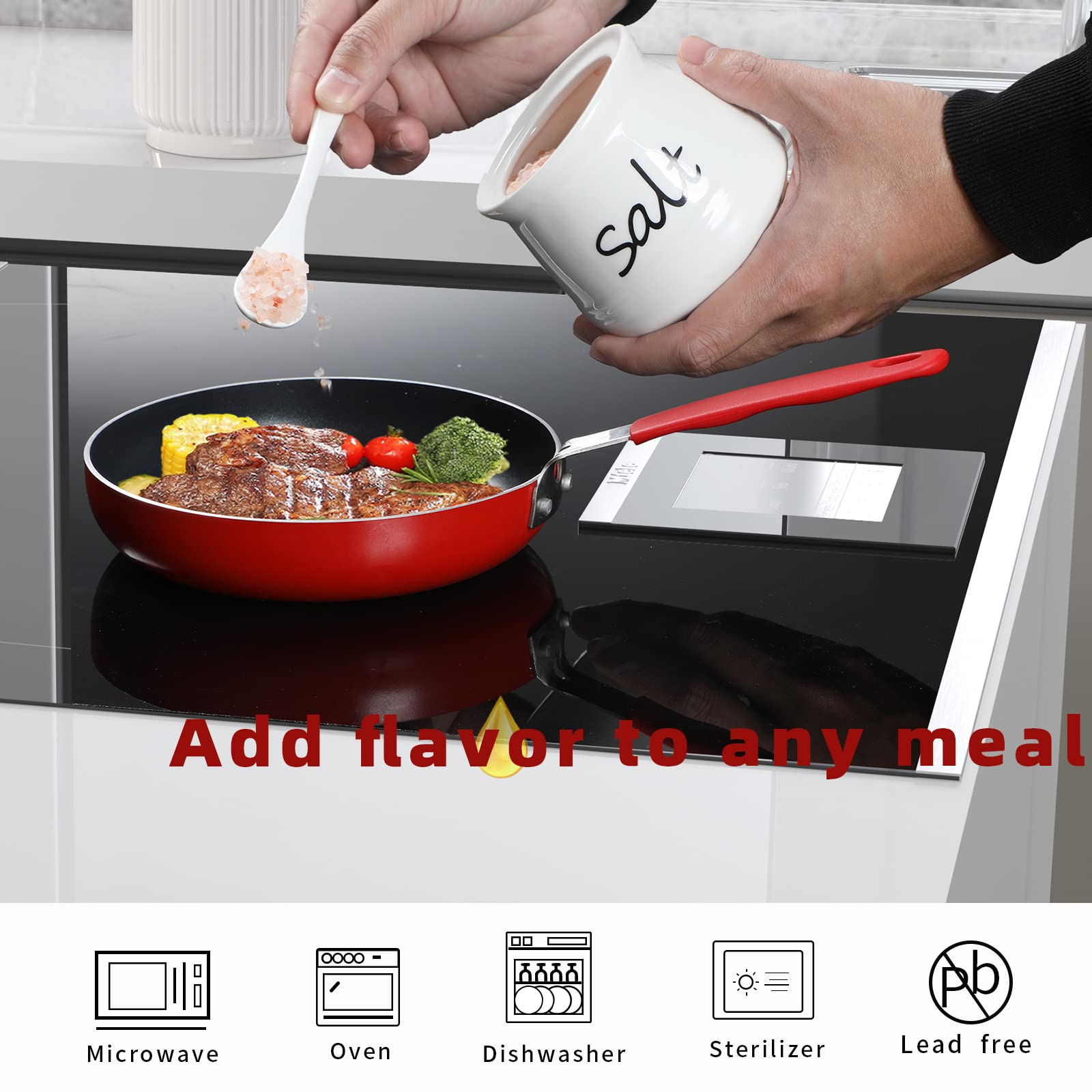Ontube Ceramic Salt Bowl With Lid And Spoon 12Oz (White)