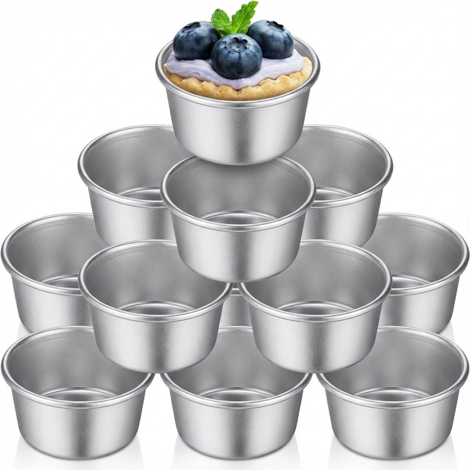 Geiserailie 10 Pcs Individual Flan Molds Egg Tart Molds, 2.6 x 2 x 1.3 Inch