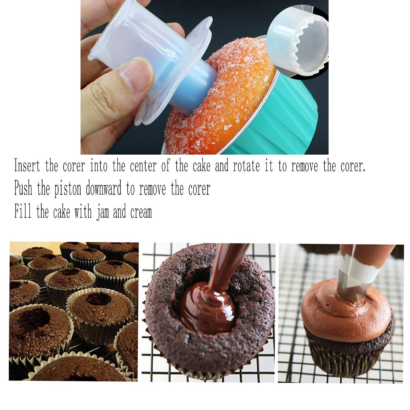 6 Pack Cupcake Plunger Cutter Pastry Corer Plunger Cutter Pastry Corer Decorating Divider Cake Filler Tool (3 Red+3 Blue)