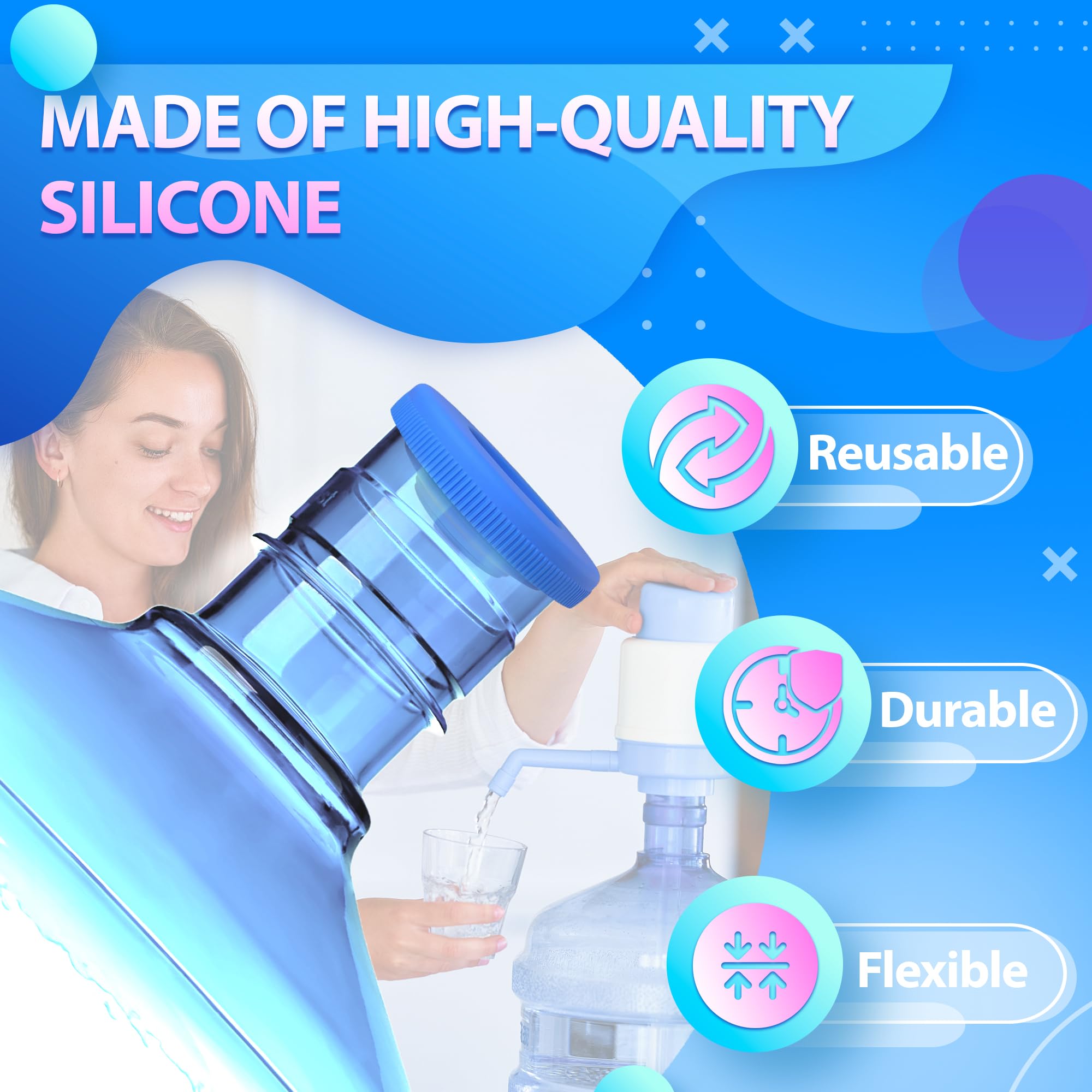 4Pcs 5 Gallon Water Jug Cap - Silicone Spill Stopper Water Jug 5 Gallon Water Bottle Replacement Lid Spill Guard Water Bottle Ca