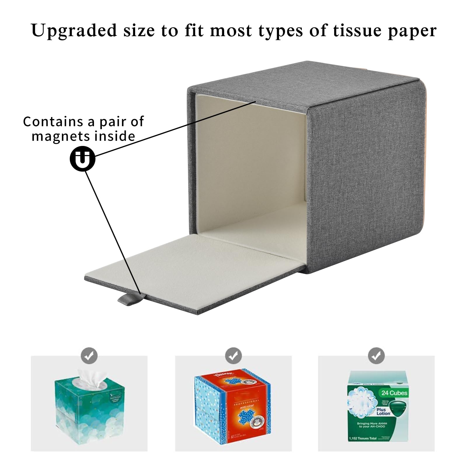 Rhcsz Linen Square Tissue Box Holder Cube Tissue Box Cover-Rosegold Leather Recorate,Napkin Holder Case Dispenser, Tissue Holder