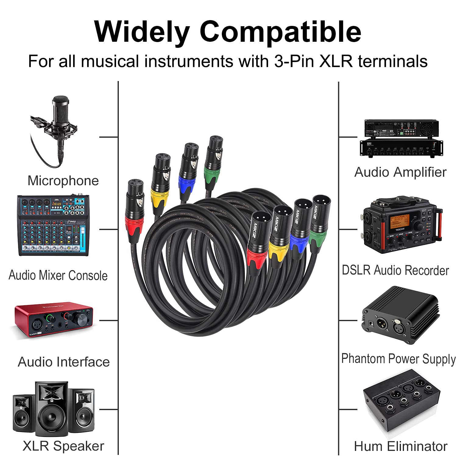 Mikiz Xlr Microphone Cable 6 Ft 4 Pack Balanced Xlr Audio Cables With 3-Pin Xlr, Pro Seriesa
