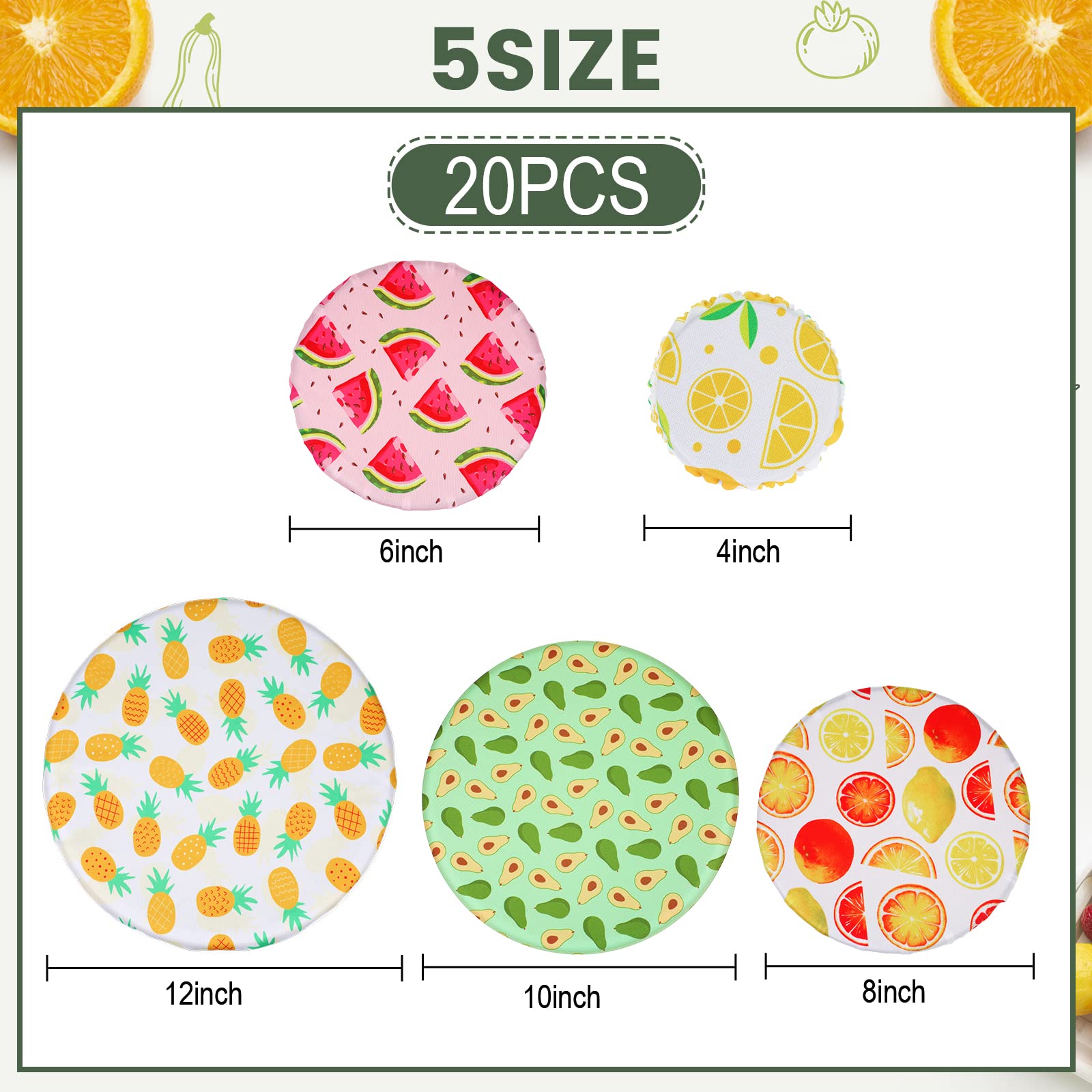 20 Pieces Summer Style Bowl Covers Reusable Fabric Stretch Covers For Bowls Fruit Style Elastic Food Storage Covers Cloth Dish C