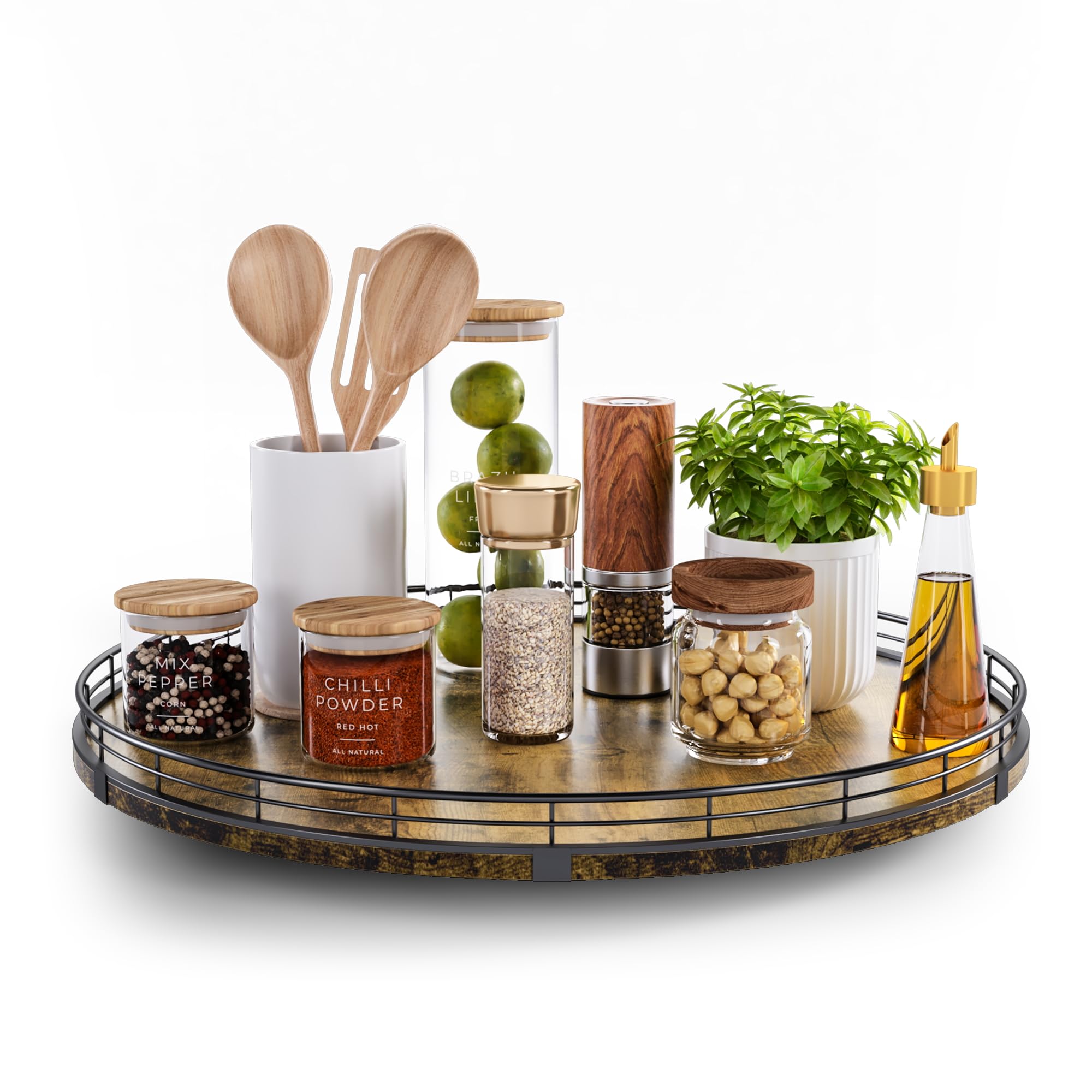 Lazy Susan Turntable Organizer for Table Top, 18 Round Wooden Lazy Susan for Cabinet Kitchen Countertop Pantry Dining Coffee Tab