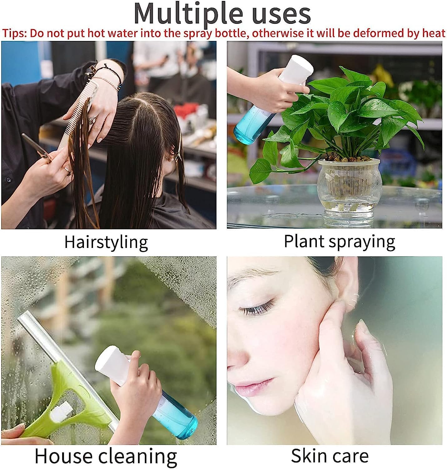 (2 Packs) Hair Spray Bottles, Continuous Water Mister Spray Bottle Empty For Hairstyling, Skin Care, Cleaning And Plant Spraying