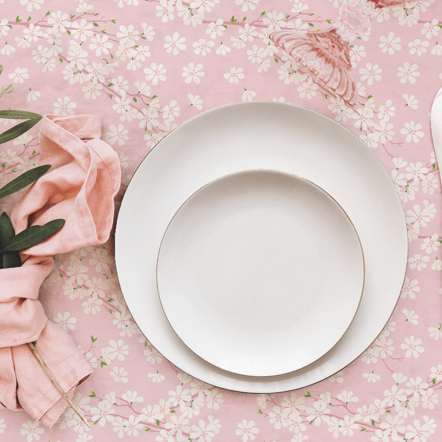 Bnejvif Pink Sakura Tablecloth, Floral Rectangle Tablecloth, Pink Flowers Print Rectangle Table Cloth, Spring Summer Waterproof