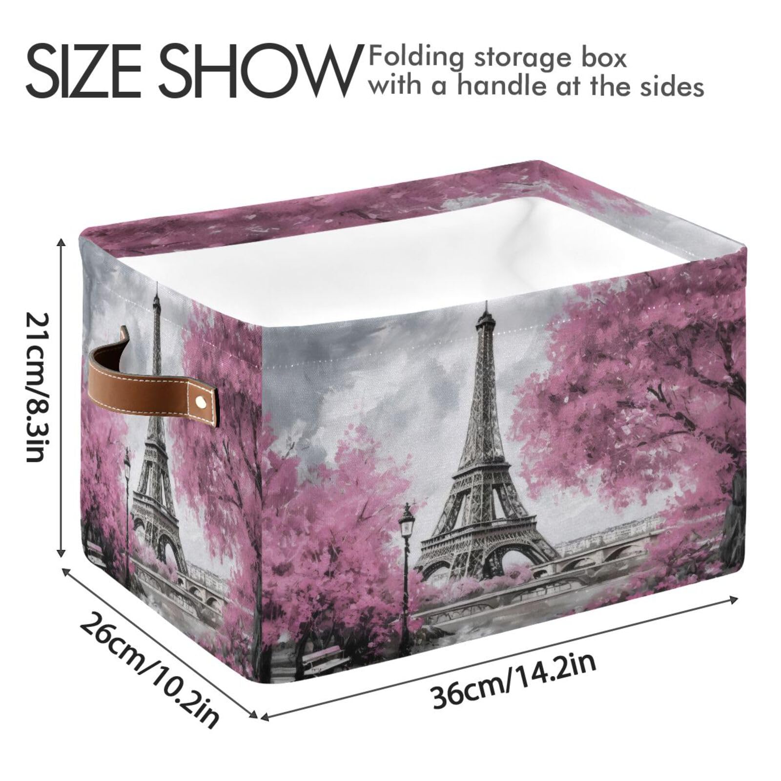 Xigua Oil Painting Paris Foldable Storage Basket For Shelves, Collapsible Sturdy Storage Bin With Handles, Canvas Storage Cube F