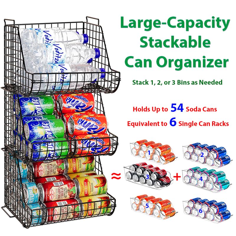 Lyuwanxian Stacking Can Dispensers, Black Iron 3-Tier Organizer, 3-Pack for Pantry & Kitchen Cabinet Storage