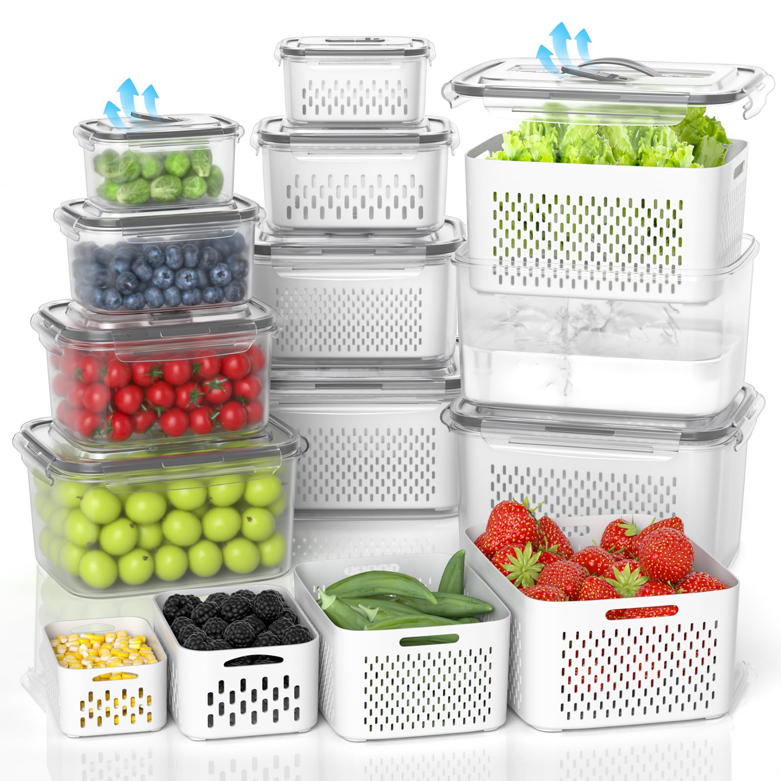 Damynuo 10Pack Fruit Storage Containers For Fridge - Fridge Organizers And Storage With Vent And Handle Lids, Fruit Containers F