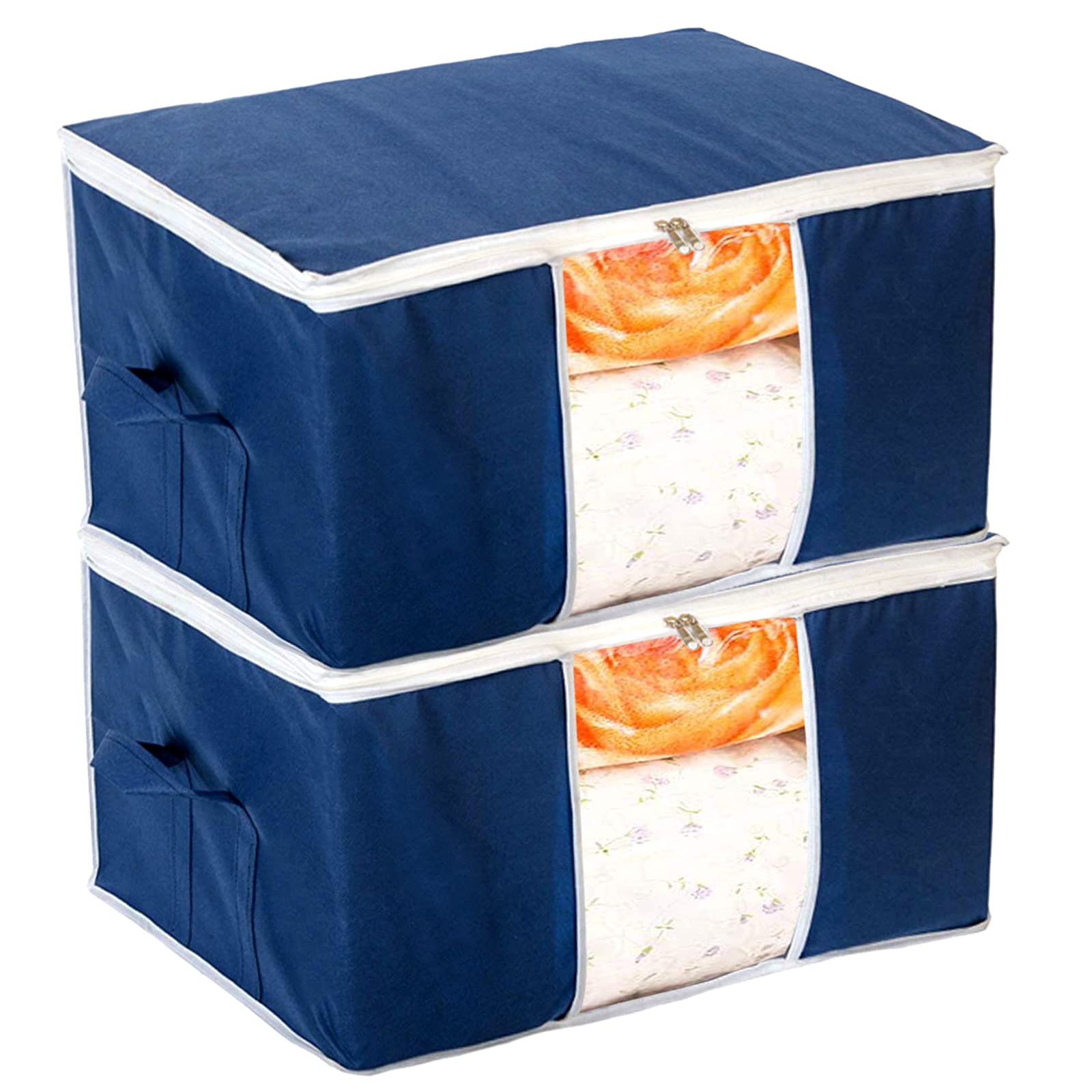 Kuber Industries Clothing Storage Bags, Under Bed Foldable Organizer, Store Blankets, Clothes With Transparent Window (Navy Blue
