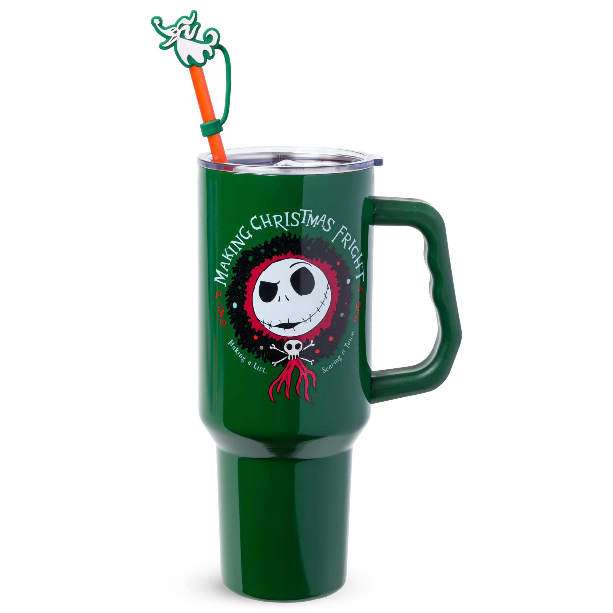 Silver Buffalo Disney Nightmare Before Christmas Making Xmas Fright Featuring Jack Skellington & Zero Stainless Steel Tumbler wi