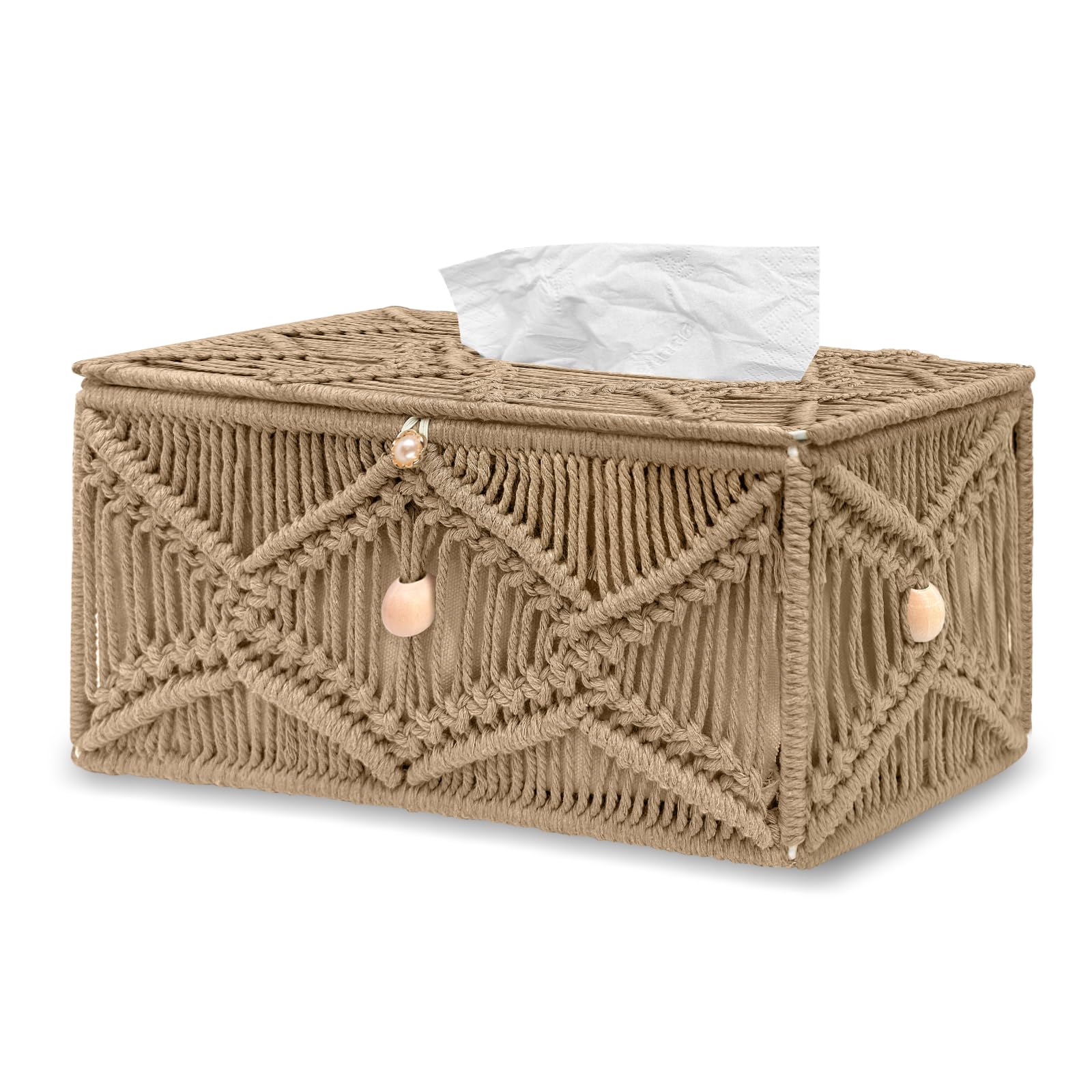 KaloKalo Handmade Tissue Box Cover Rectangle Decorative Macrame Boho Tissue Holder Cotton Rope Woven Napkin Facial Paper Organiz