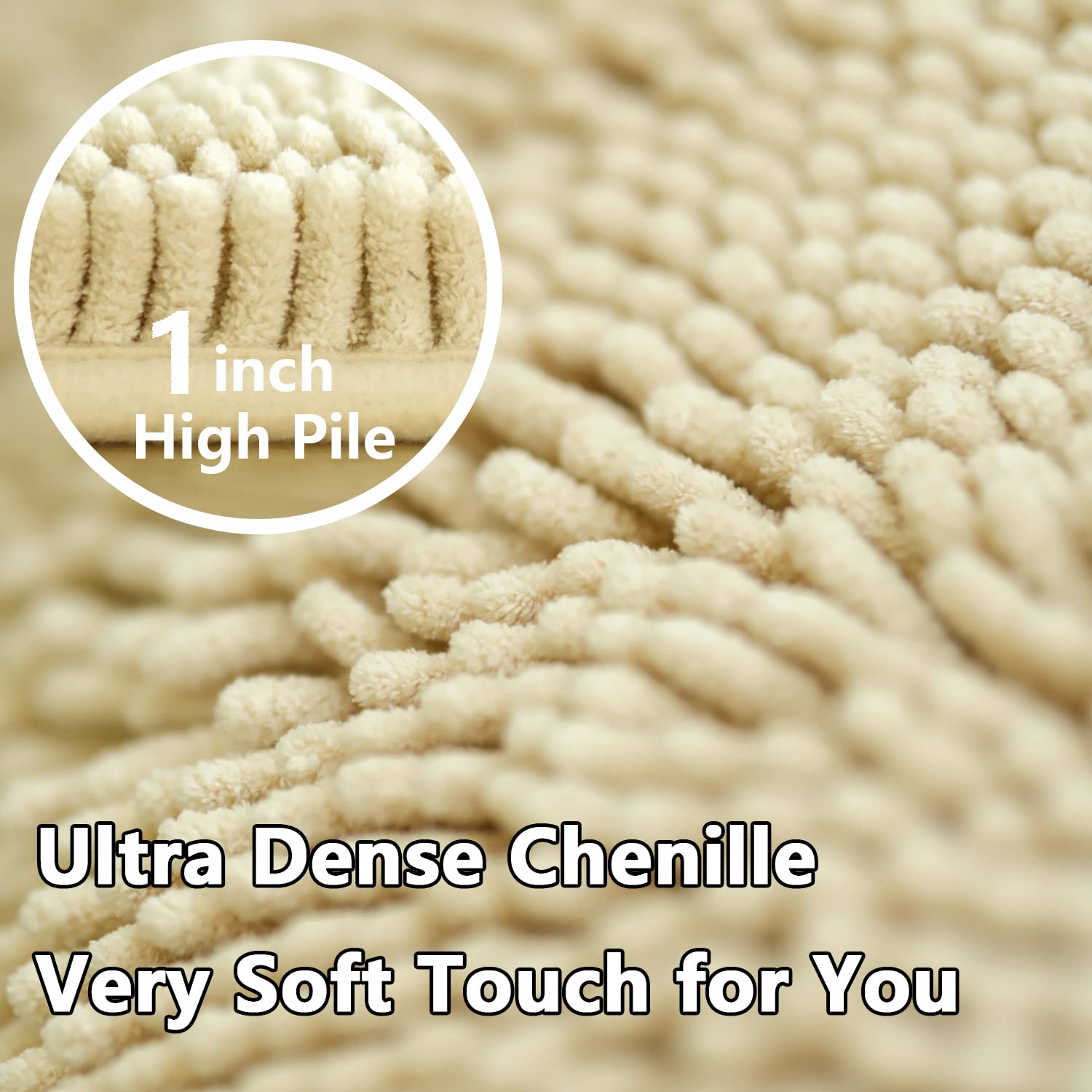 Bath Rugs Chenille 3-Piece Extra Soft and Absorbent Shag Beige Bathroom Rugs  Machine Wash Mat  Strong PVC Non-Slip Underside  Plush Carpet Mats (Camel)