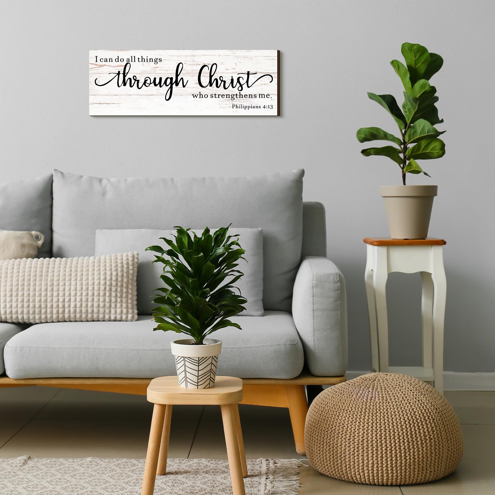 Jetec Farmhouse Bible Verse Scripture Wall Signs, I Can Do All Things Through Christ Who Strengthens Me Wooden Plaque Decor for