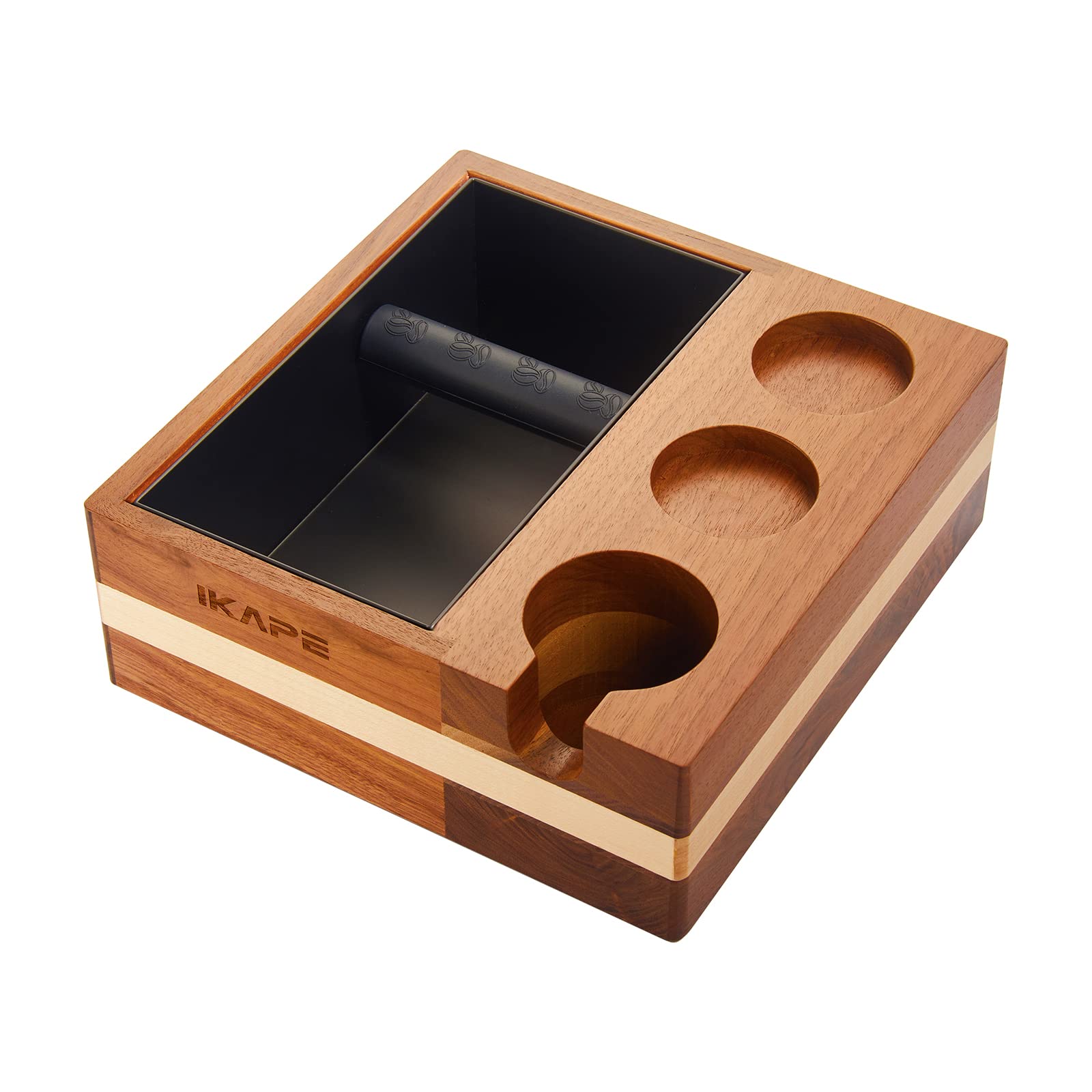 Ikape Espresso Knock Box, 58Mm Espresso Accessories Organizer Box Compatible With All Espresso Accessories, Natural Mahogany Tam