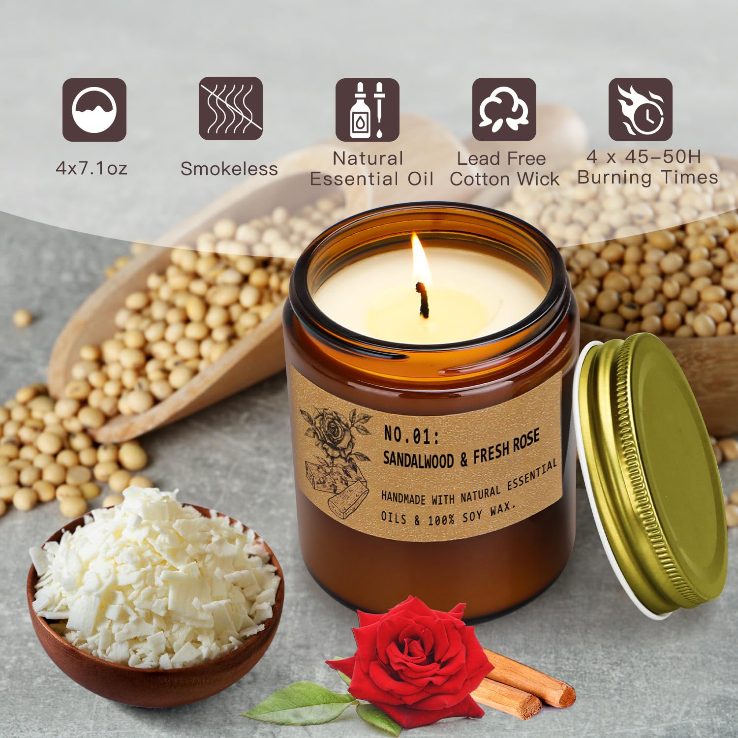 Candles for Home Scented, 4 Pack 28 Oz Candles Gifts for Women, Large Soy Scented Candles, Lavender Fresh Rose Long Lasting Arom