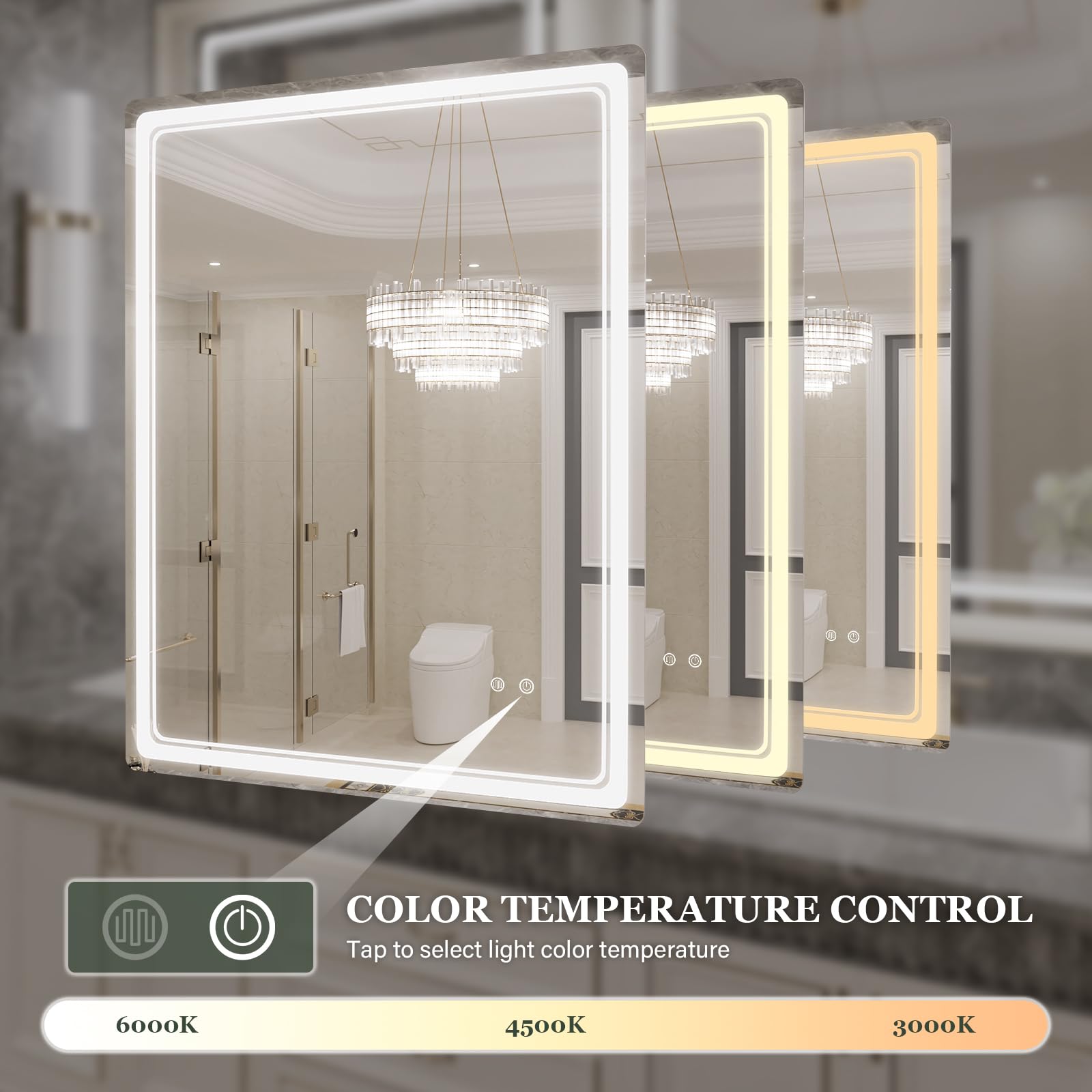Wallbeyond Led Bathroom Mirror With Lights, 28 X 36 Inch Led Bathroom Vanity Mirror For Wall With Front And Backlit, Anti Fog Mi
