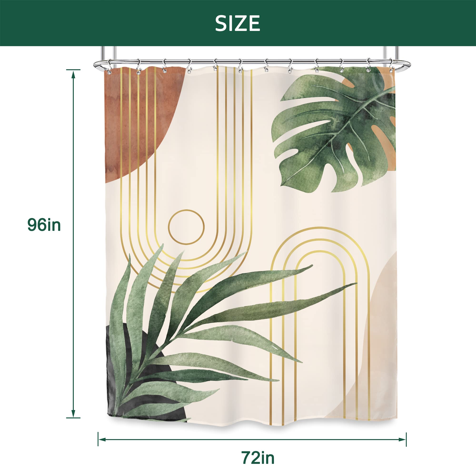 Glawry Green Leaf Mid Century Shower Curtain 72Wx96L Inches Boho Abstract Plant Botanical Bathroom Tropical Extra Long Bohemian